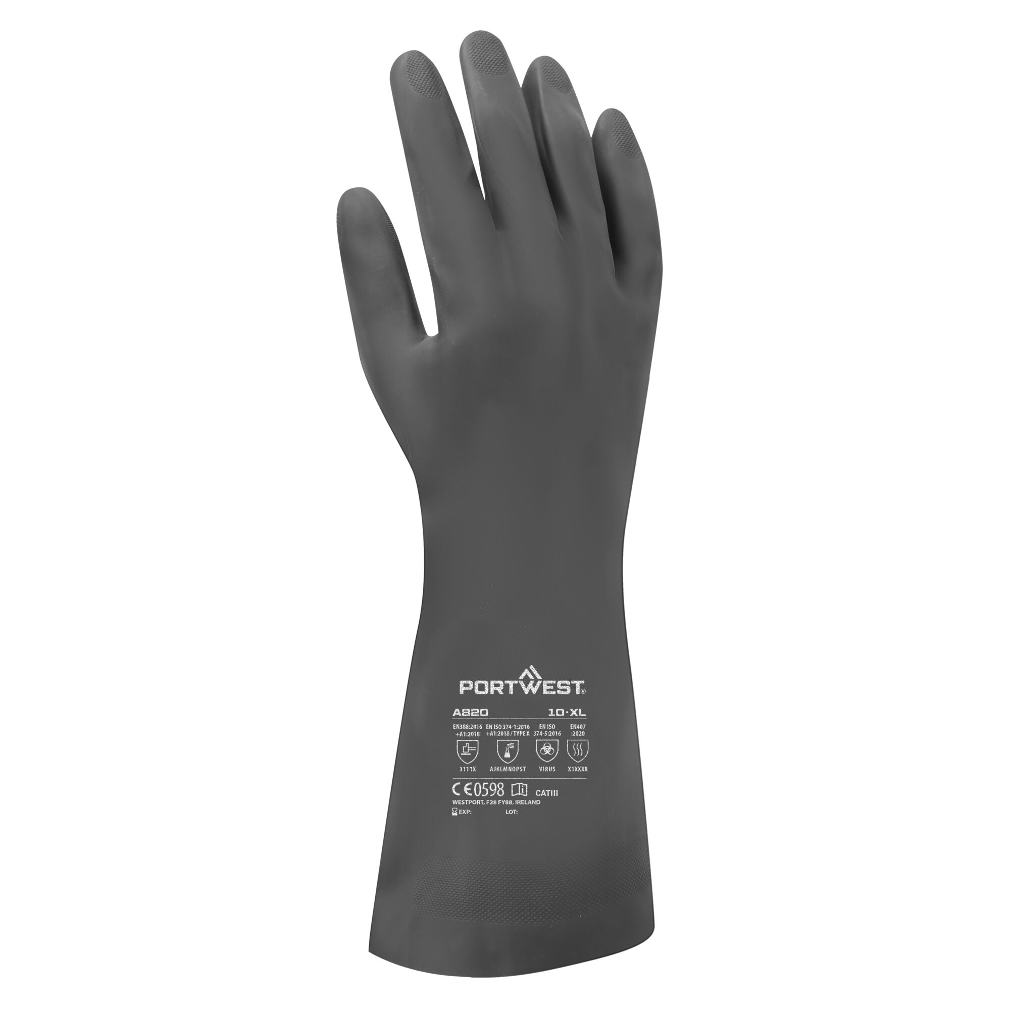 Neopreen chemische handschoen - Zwart - achterkant