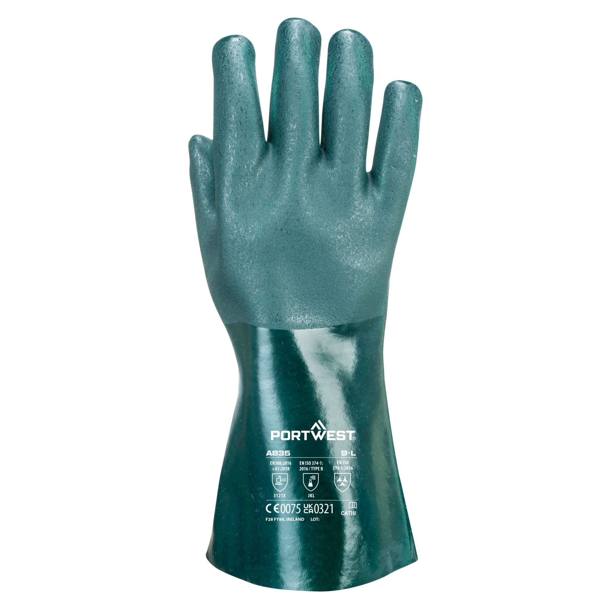 Dubbel Gedompelde PVC-handschoen 35cm - Groen - achterkant