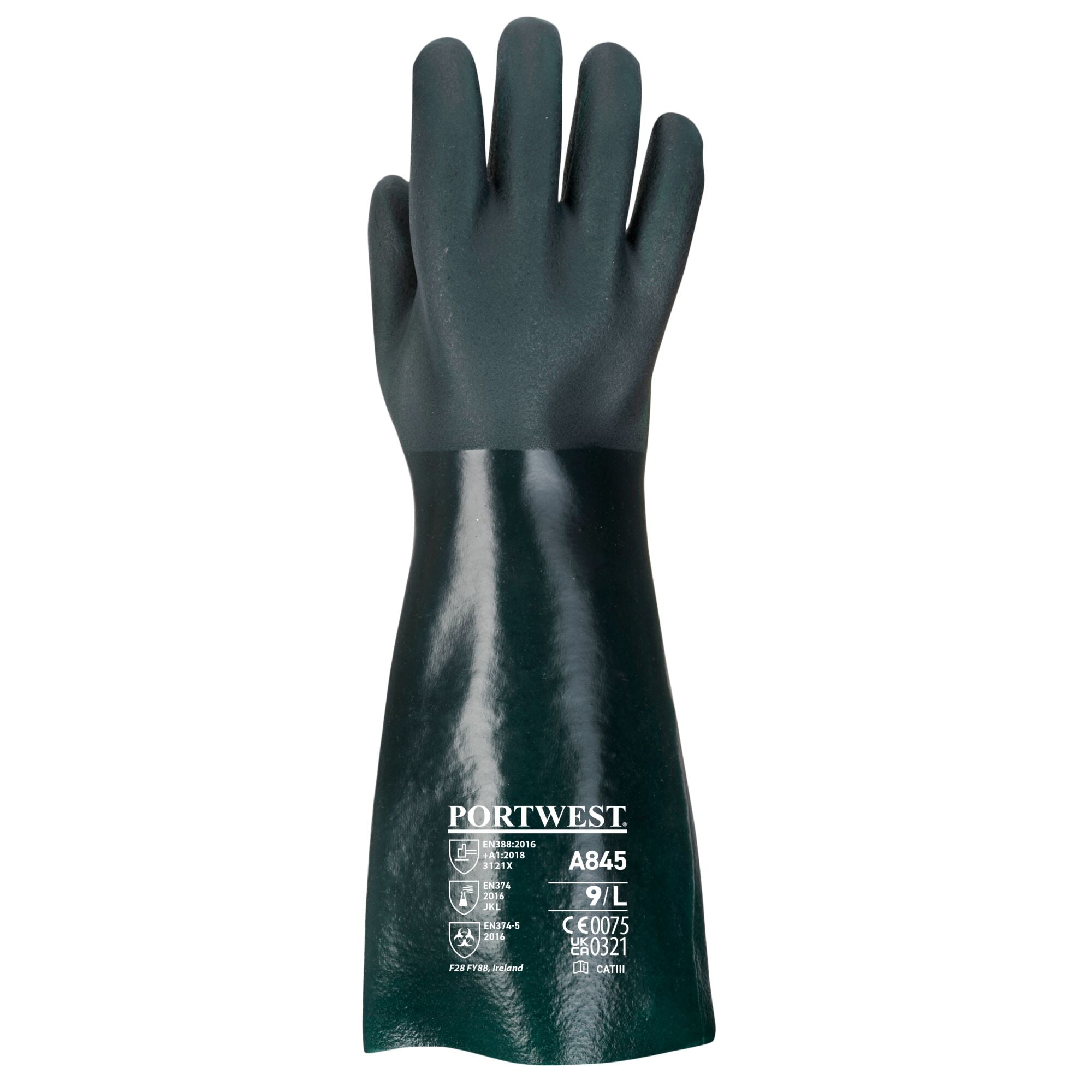Dubbel Gedompelde PVC-handschoen 45cm - Groen - achterkant