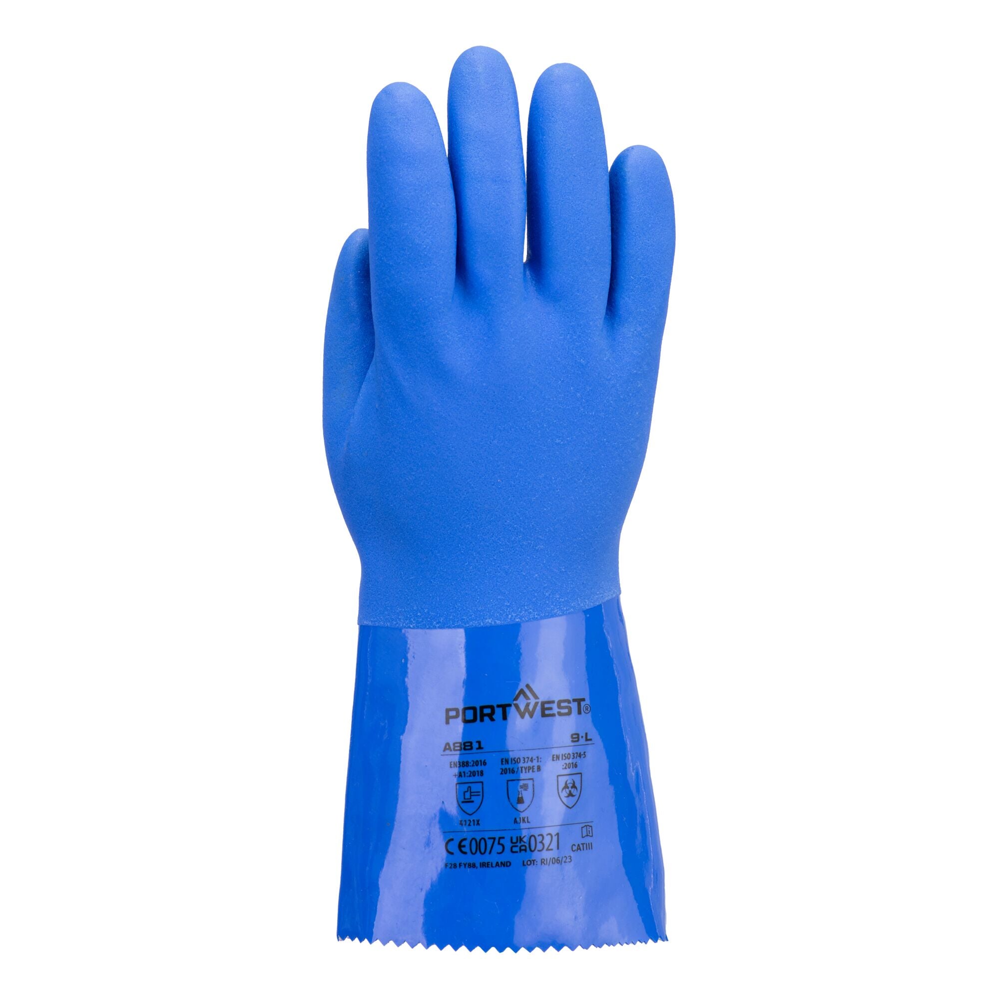 Chemiebestendige blauwe PVC handschoen - Blauw - voorkant