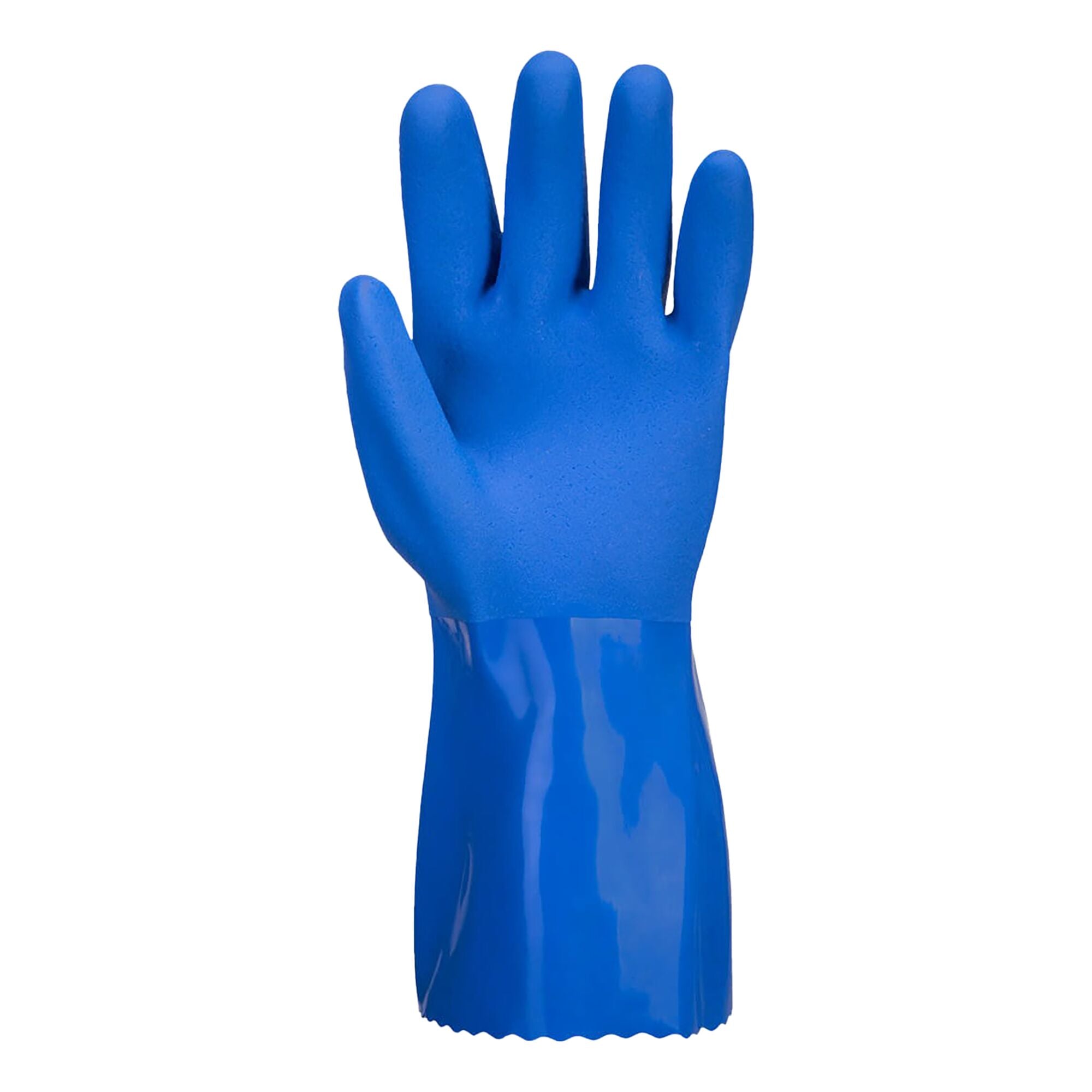 Chemiebestendige blauwe PVC handschoen - Blauw - achterkant