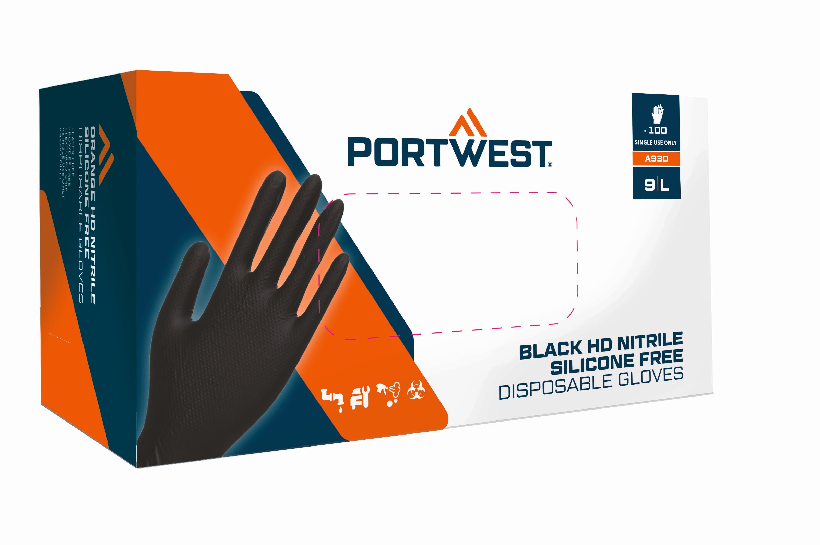 Oranje HD Wegwerphandschoen (Pk100) - Black