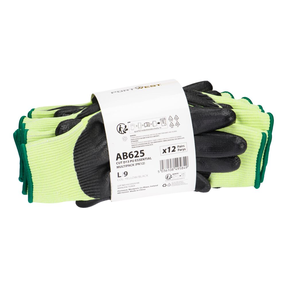 Cut D13 PU Essential Multipack (PK12) - Yellow/Black