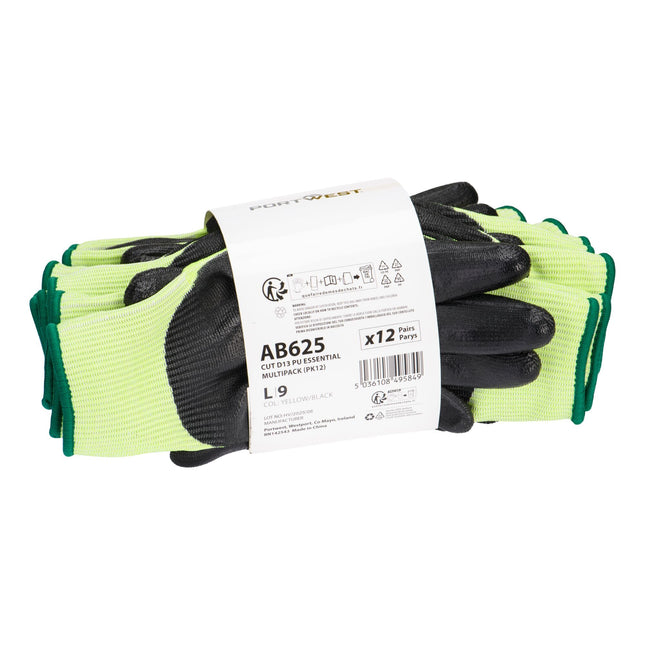 Snijklasse D13 PU Essential Handschoen in Multipack (Pk12) - Geel/Zwart