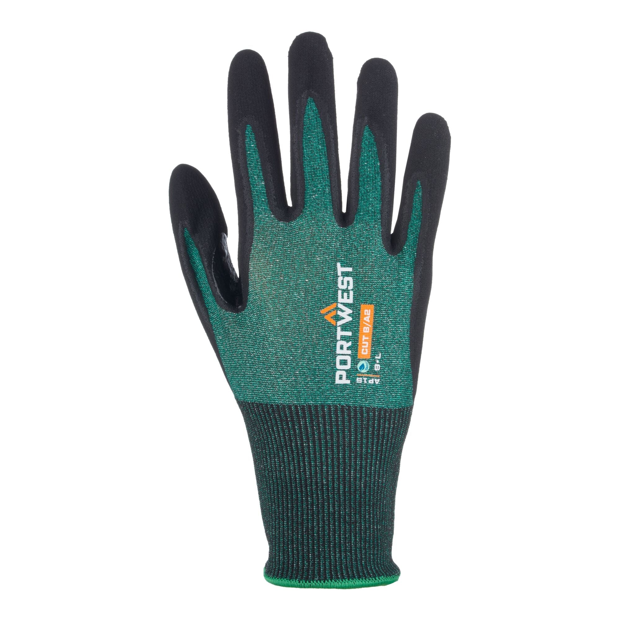 SG snijbestendige B18 Eco Nitril Handschoen - (pk12) - Groen/Zwart - achterkant