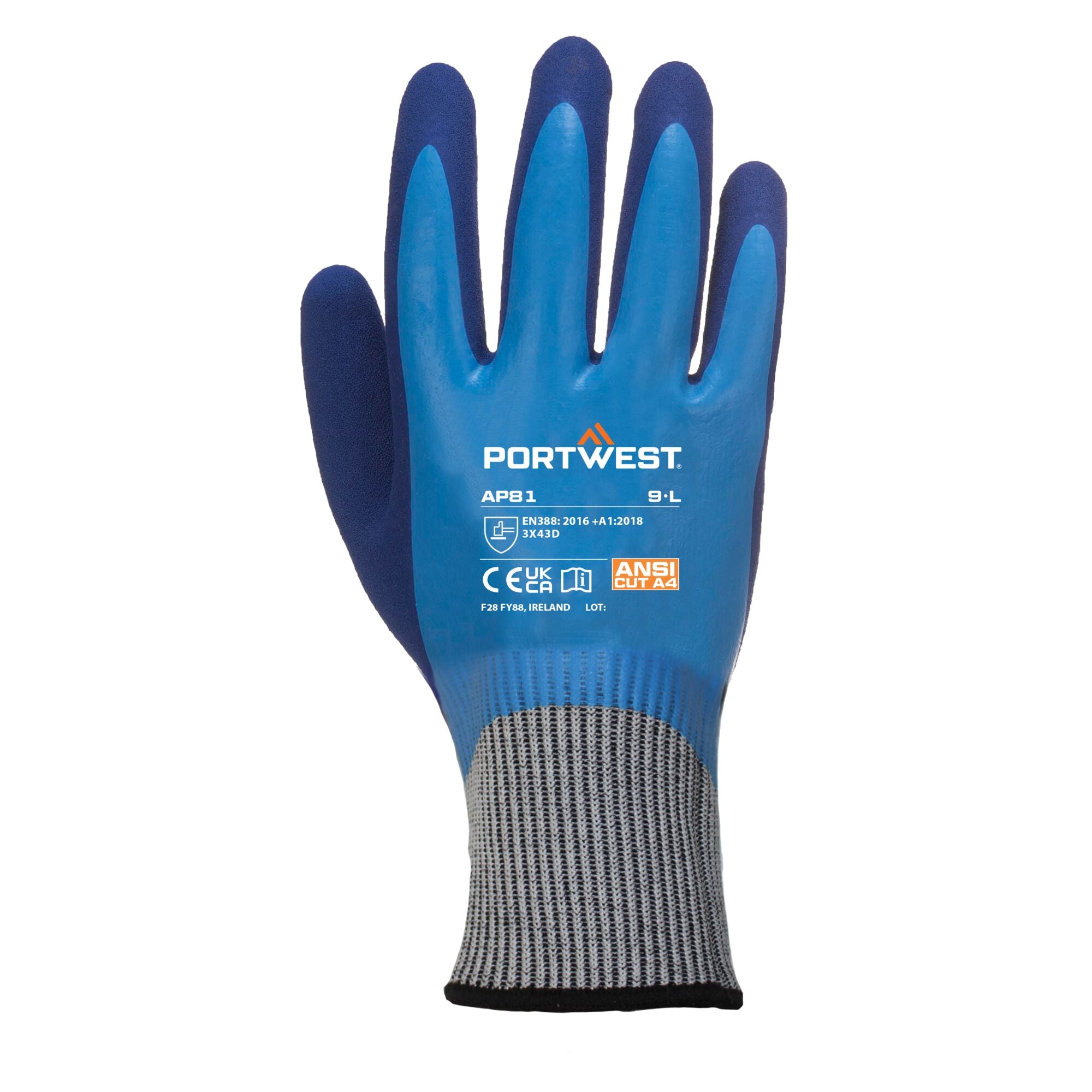 Vloeistofdichte High Risk Snijbestendige Handschoen - Blauw - achterkant