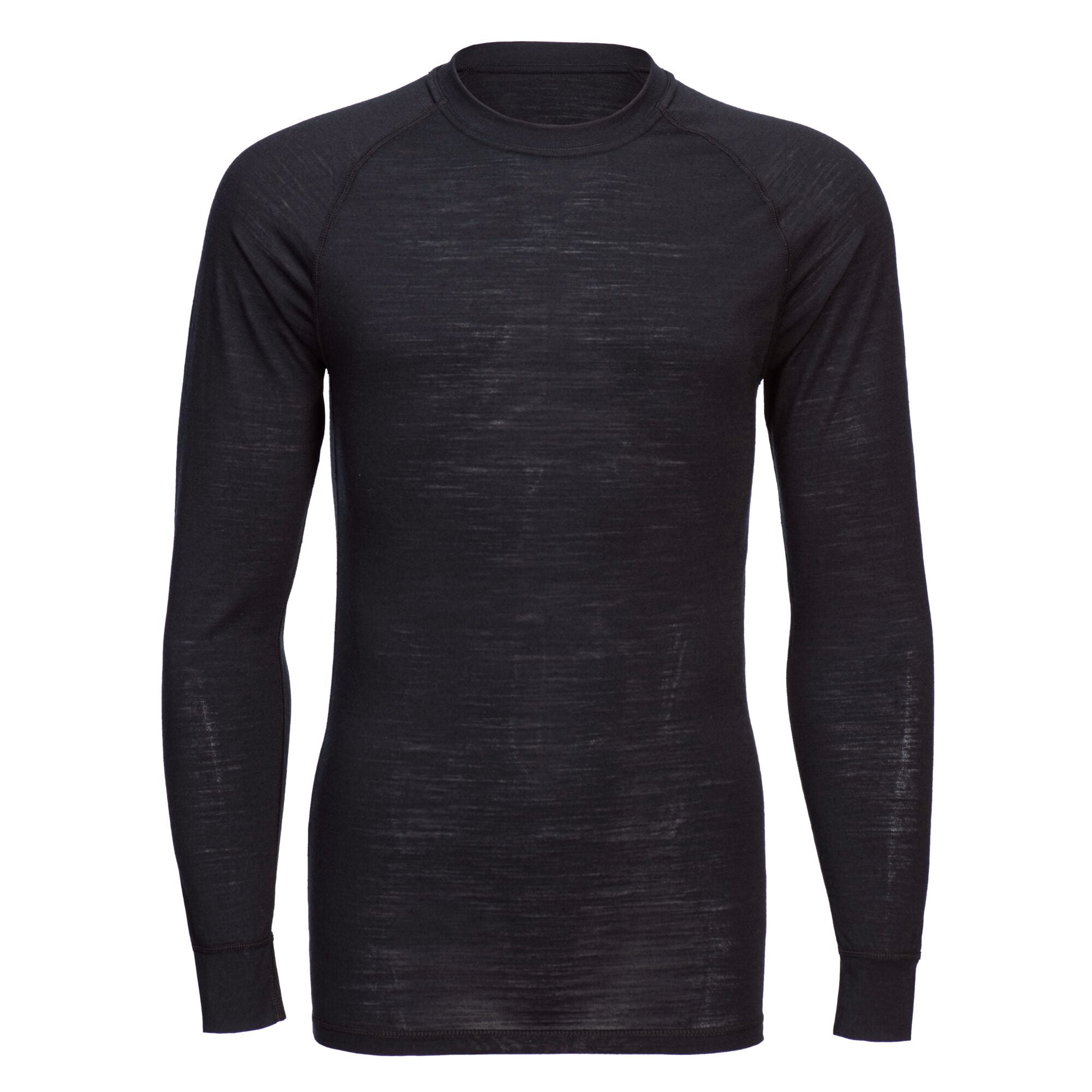 Merinowol T-shirt met ronde hals en lange mouwen - Zwart