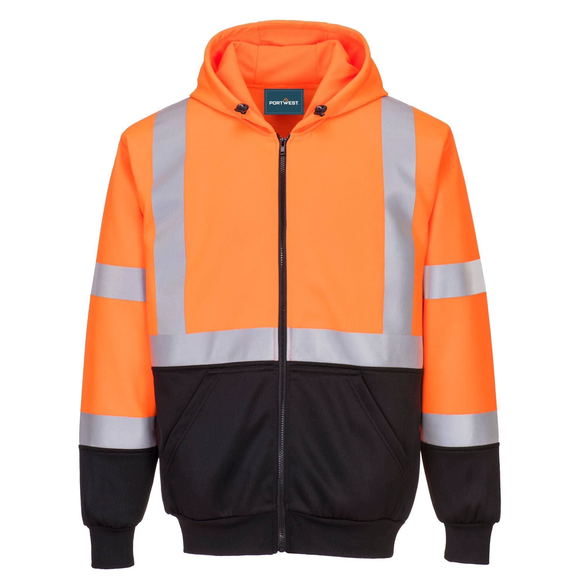 Hi-Vis Tweekleuren Hoody met rits - Oranje/Zwart