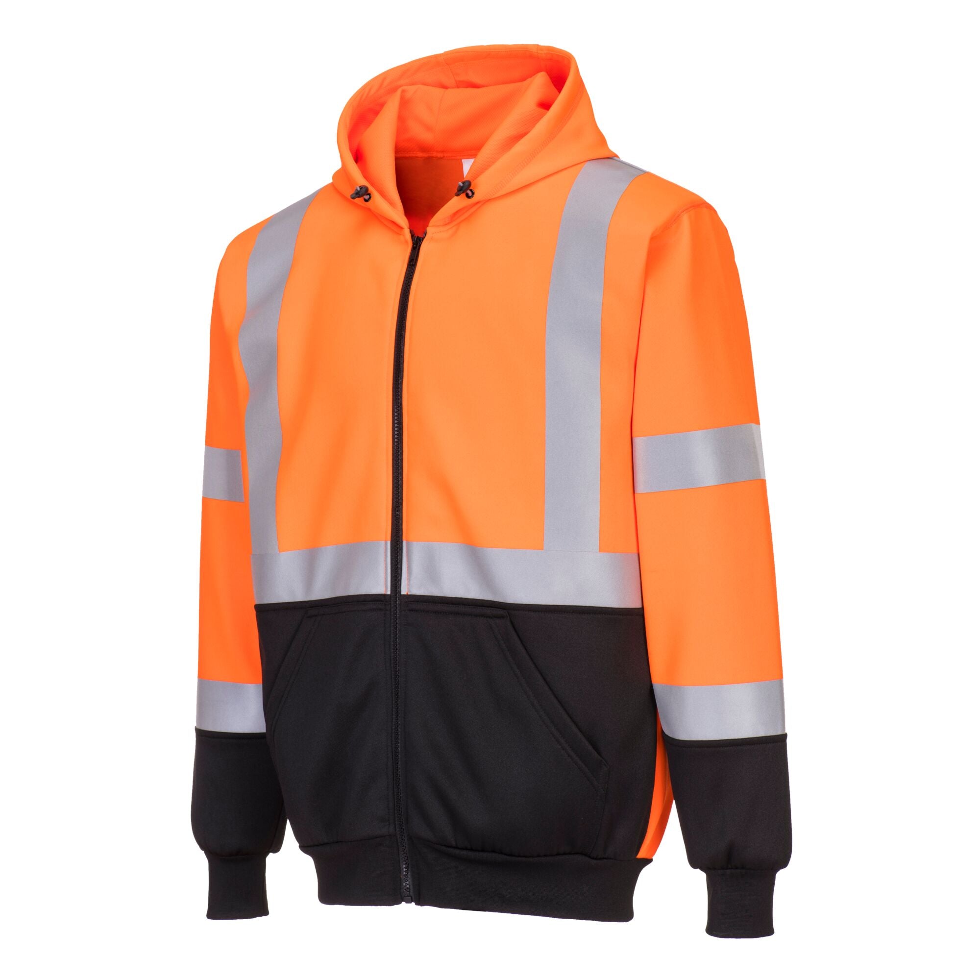 Hi-Vis Tweekleuren Hoody met rits - Oranje/Zwart - opname 2