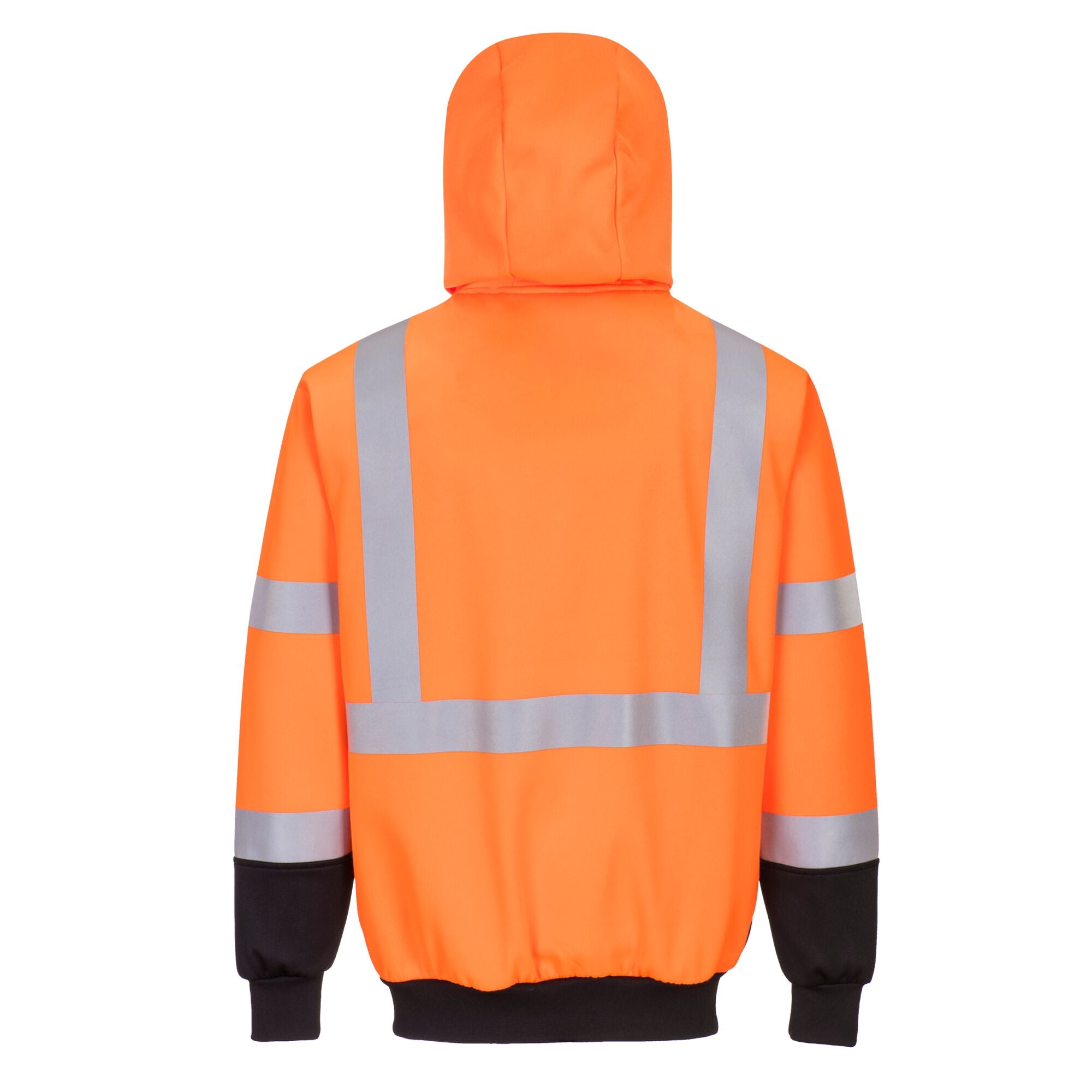 Hi-Vis Tweekleuren Hoody met rits - Oranje/Zwart - achterkant