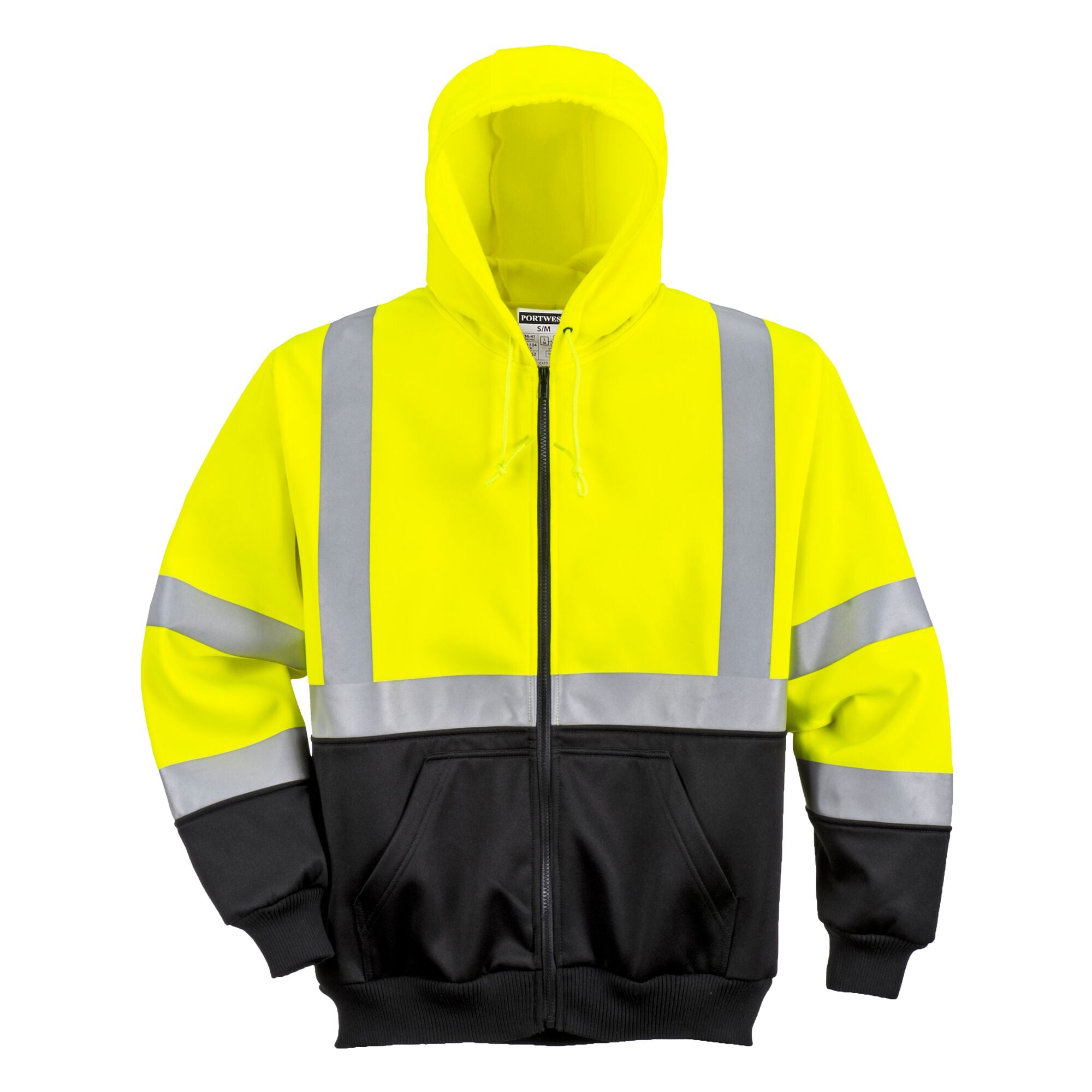 Hi-Vis Tweekleuren Hoody met rits - Geel/Zwart - opname 2