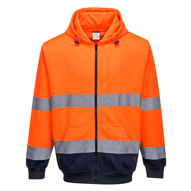 Hi-Vis Contrast Zipped Hoodie - Orange/Navy