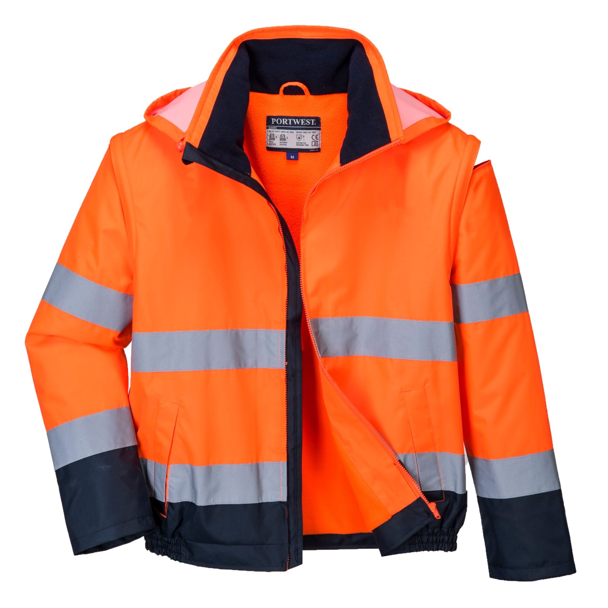 Hi-Vis 2 in 1 contrast lichtgewicht jack - Oranje/Marine - opname 2