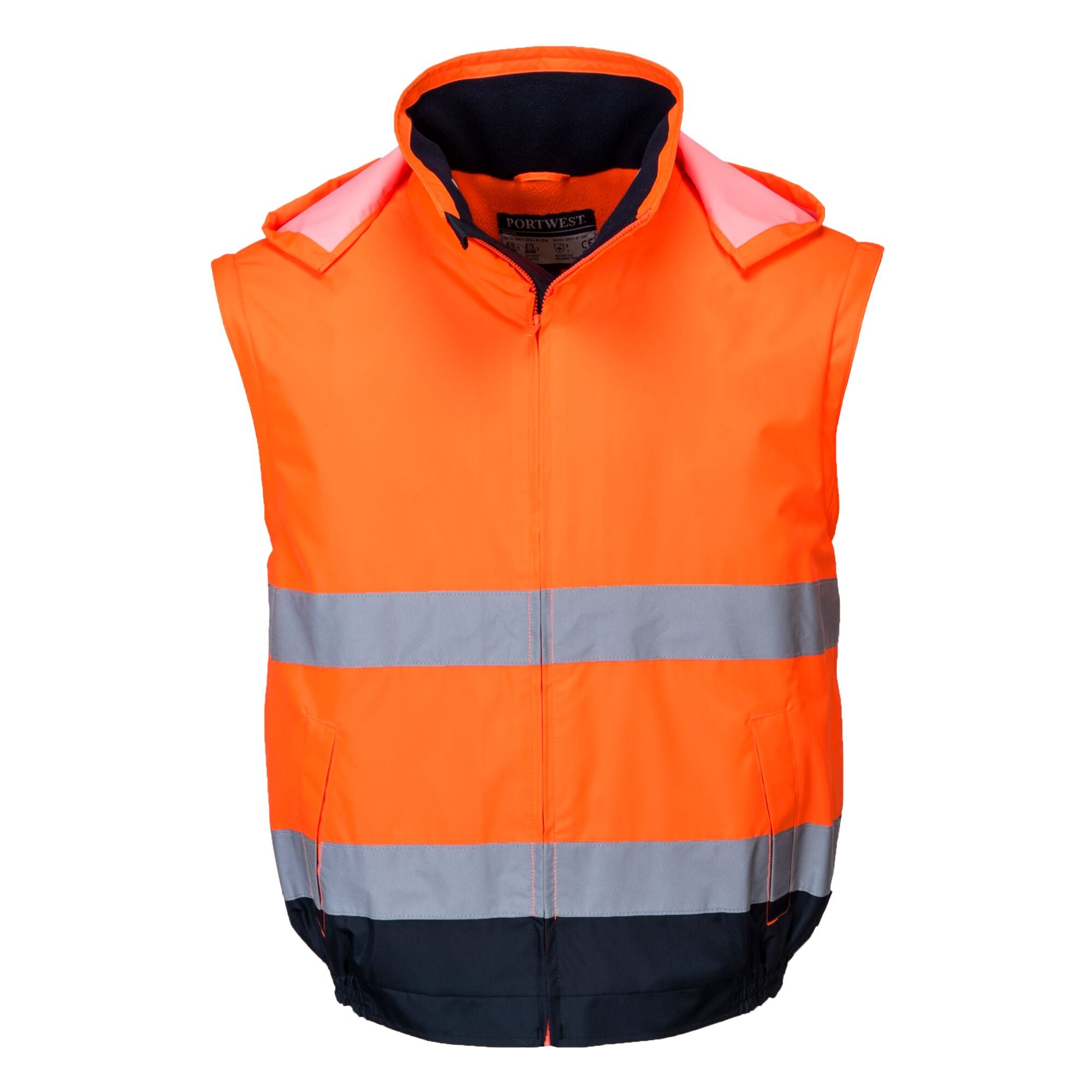 Hi-Vis 2 in 1 contrast lichtgewicht jack - Oranje/Marine - opname 3
