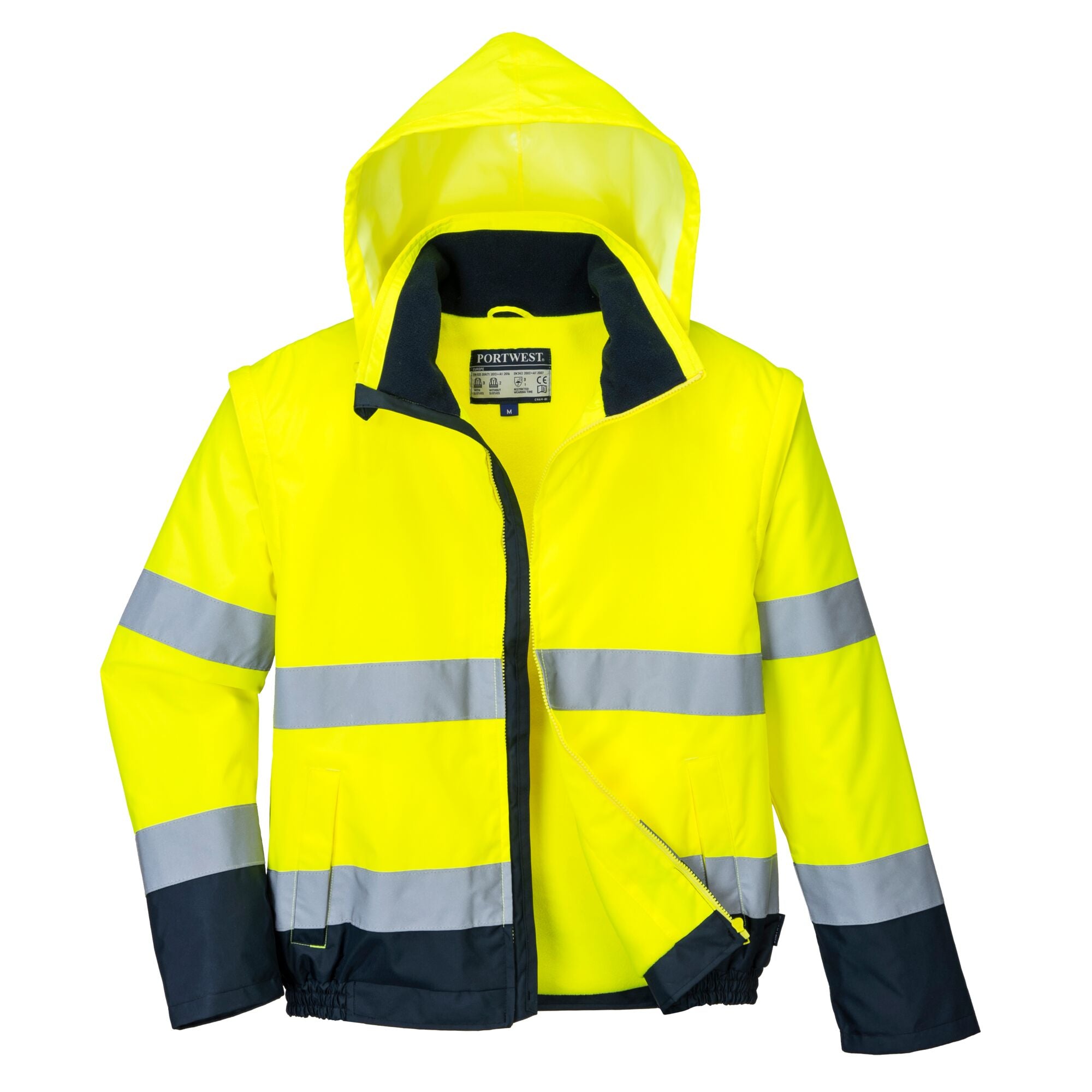 Hi-Vis 2 in 1 contrast lichtgewicht jack - Geel/Marine - opname 2