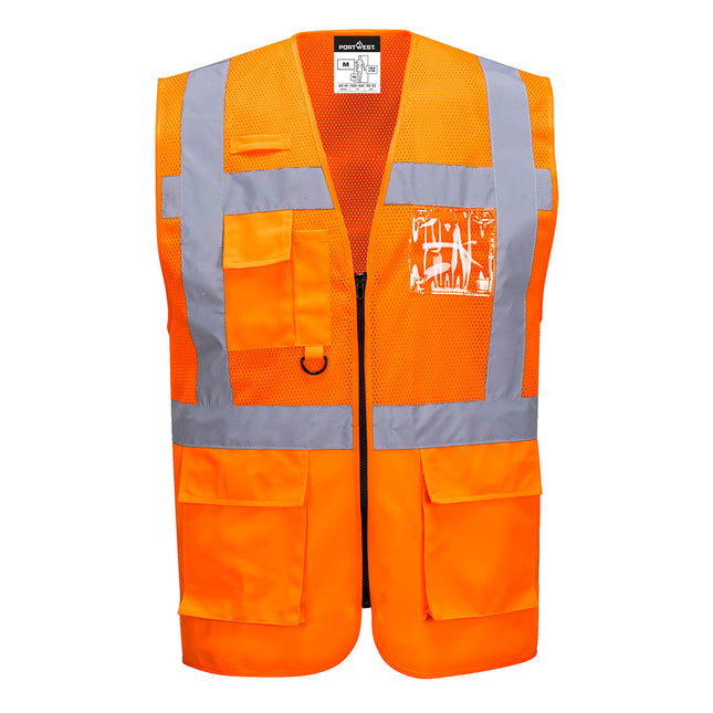 Madrid Hi-Vis Half Mesh Executive Vest - Orange