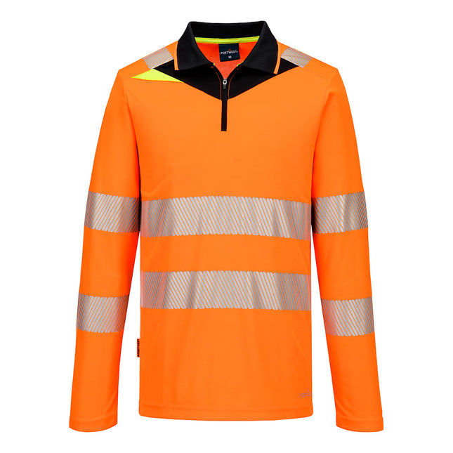 DX4 Hi-Vis Zip Polo Shirt L/S - Orange/Black