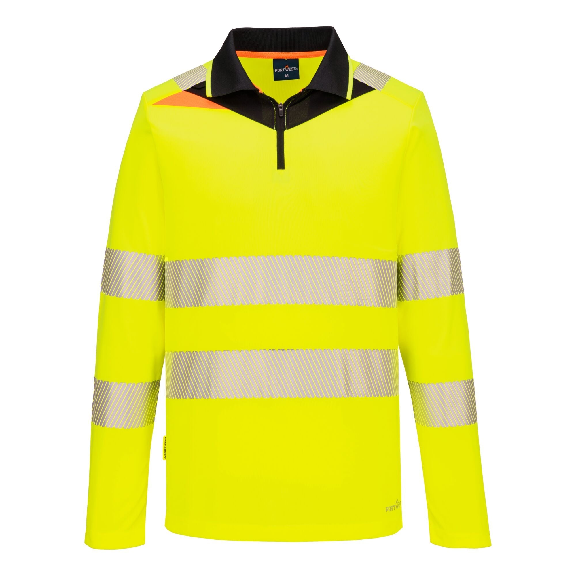 DX4 Hi-Vis polo lange mouw met rits - Geel/Zwart