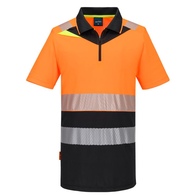 DX4 Hi-Vis Zip Class 1 Polo Shirt S/S - Orange/Black