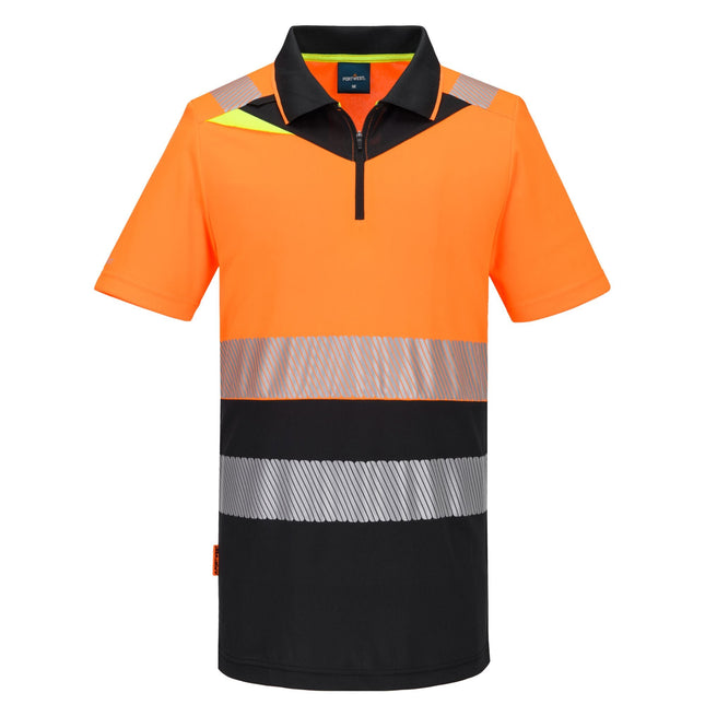 DX4 Hi-Vis polo korte mouw met rits - Oranje/Zwart