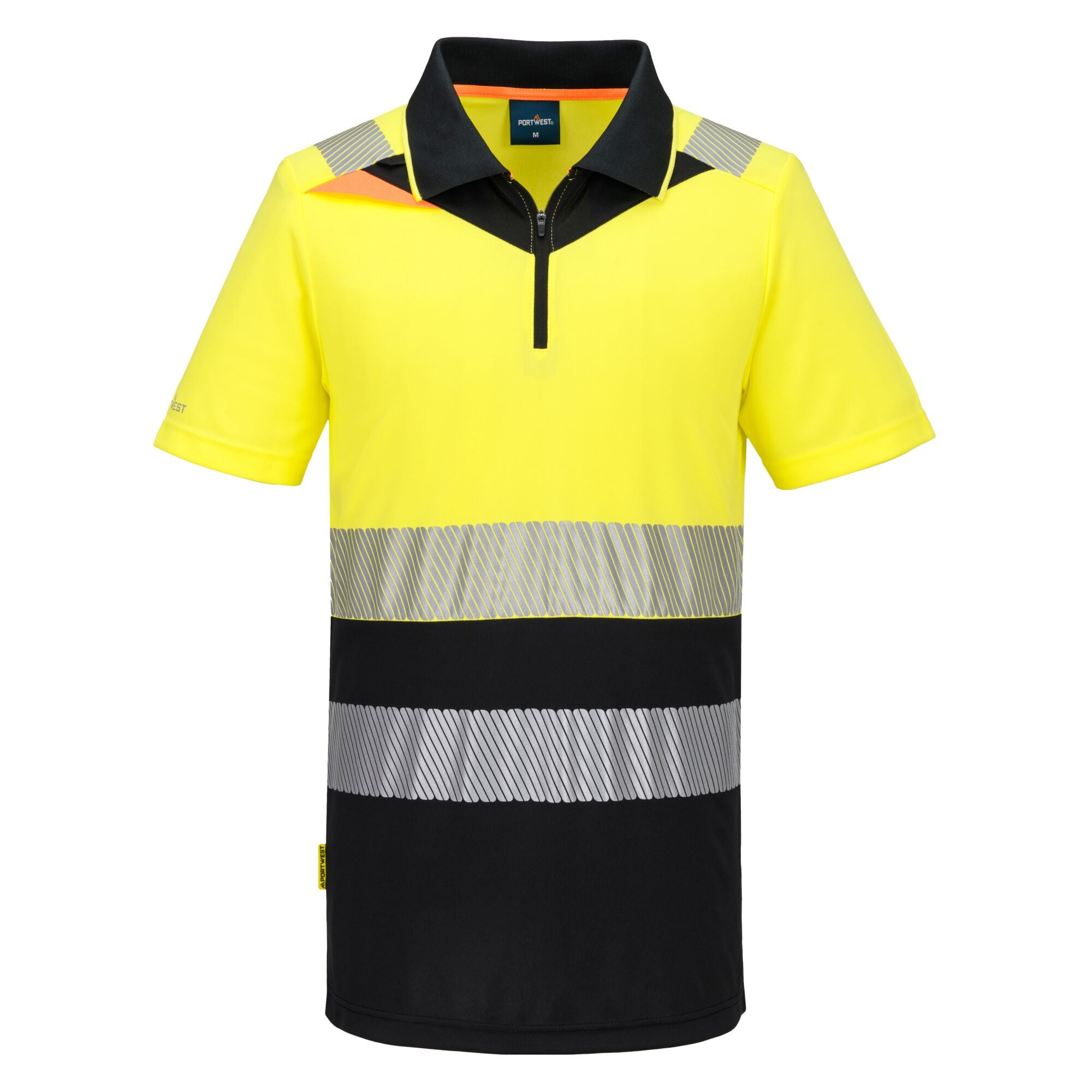 DX4 Hi-Vis polo korte mouw met rits - Geel/Zwart