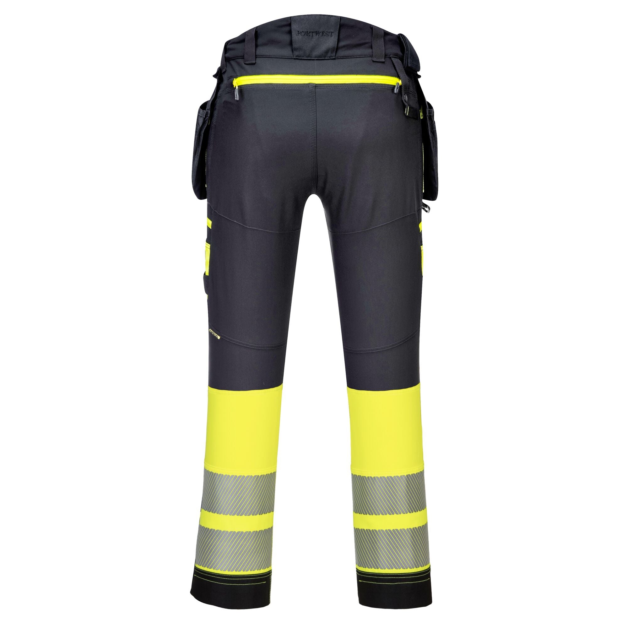 DX4 Hi-Vis afneembare holsterzak klasse 1 broek - Geel/Zwart - achterkant