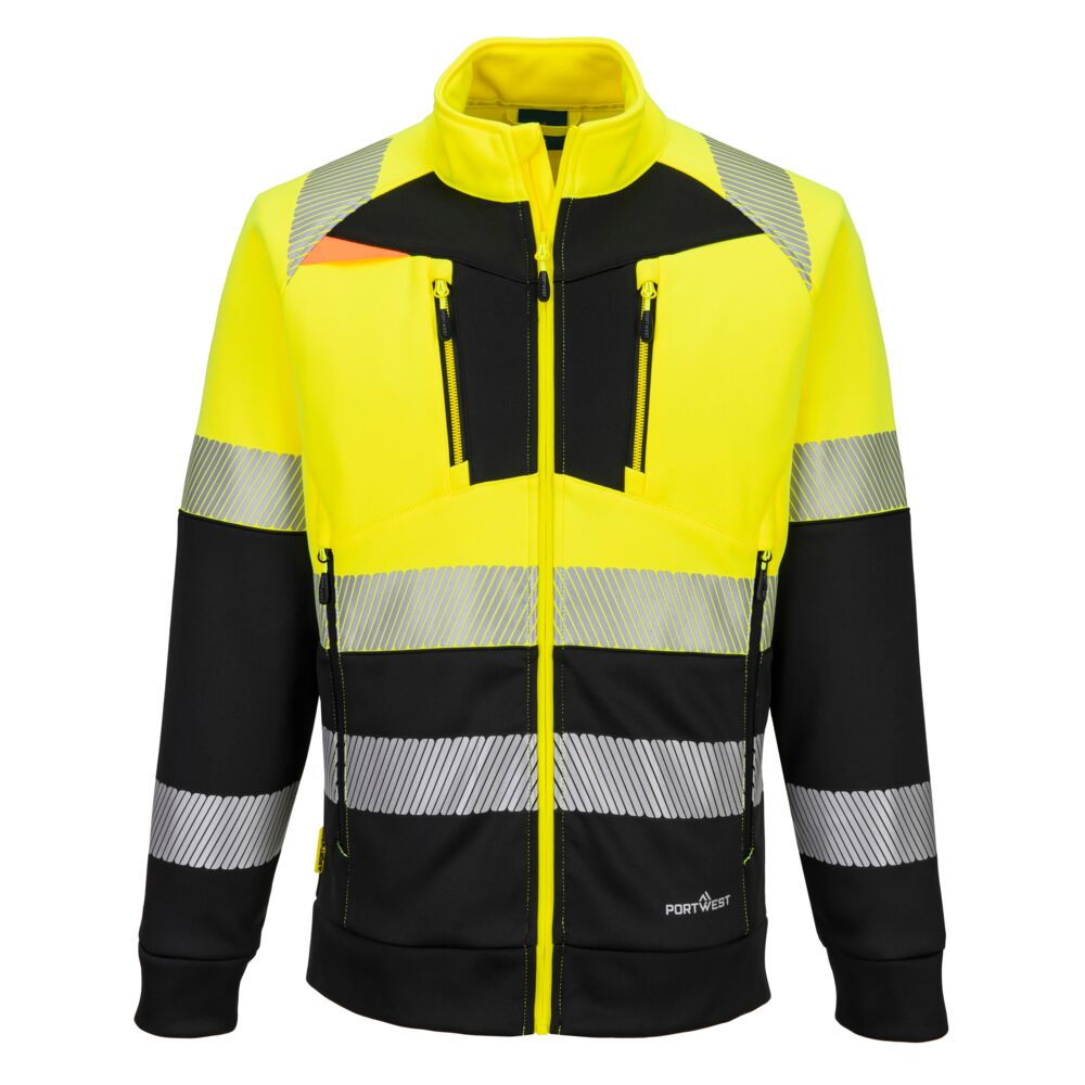 DX4 Hi-Vis Class 1 Funnel Neck Zipped Sweatshirt - Yellow/Black