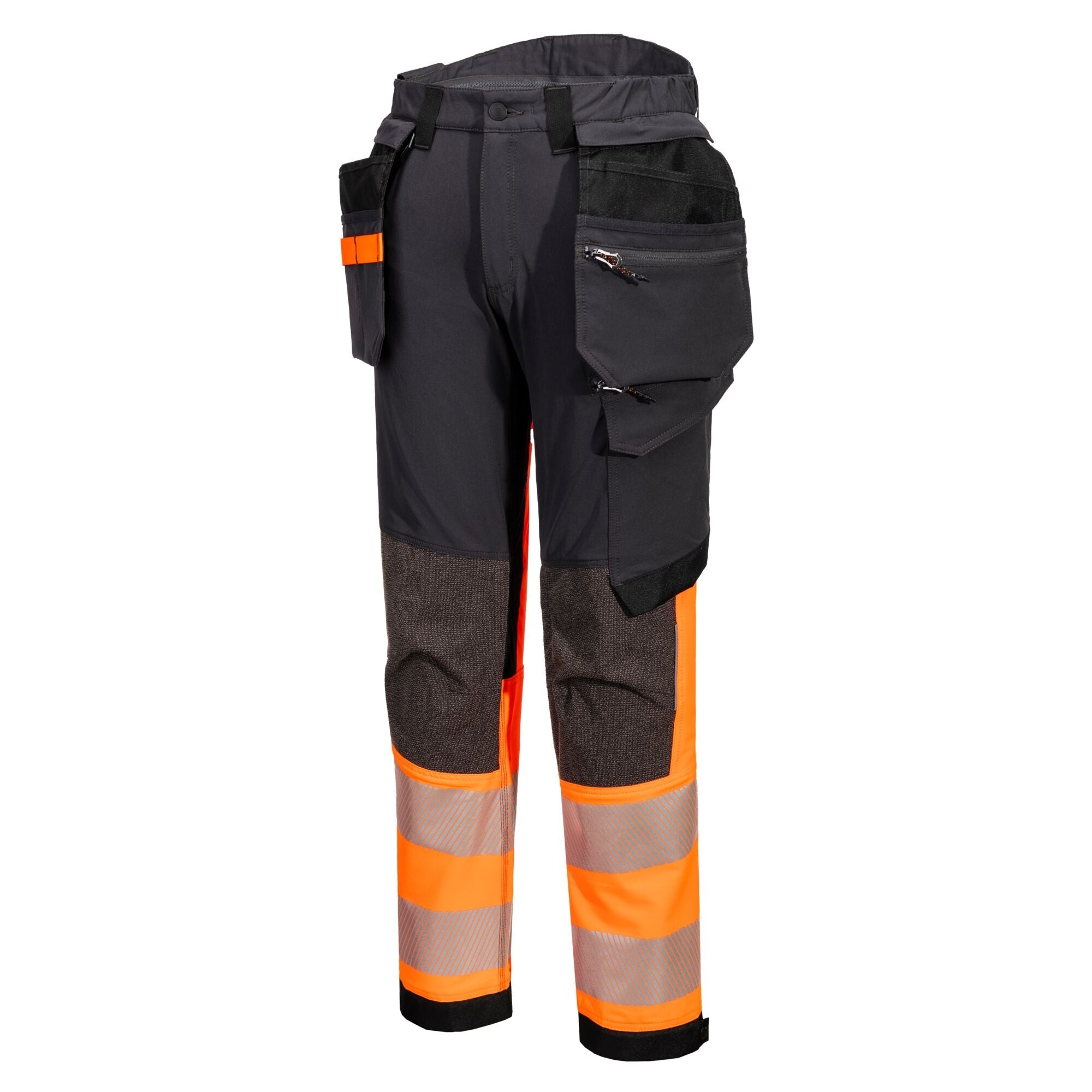 EV4 Hi-Vis stretch broek met afneembare holsterzak klasse 1 - Oranje/Metaalgrijs Lang - opname 2