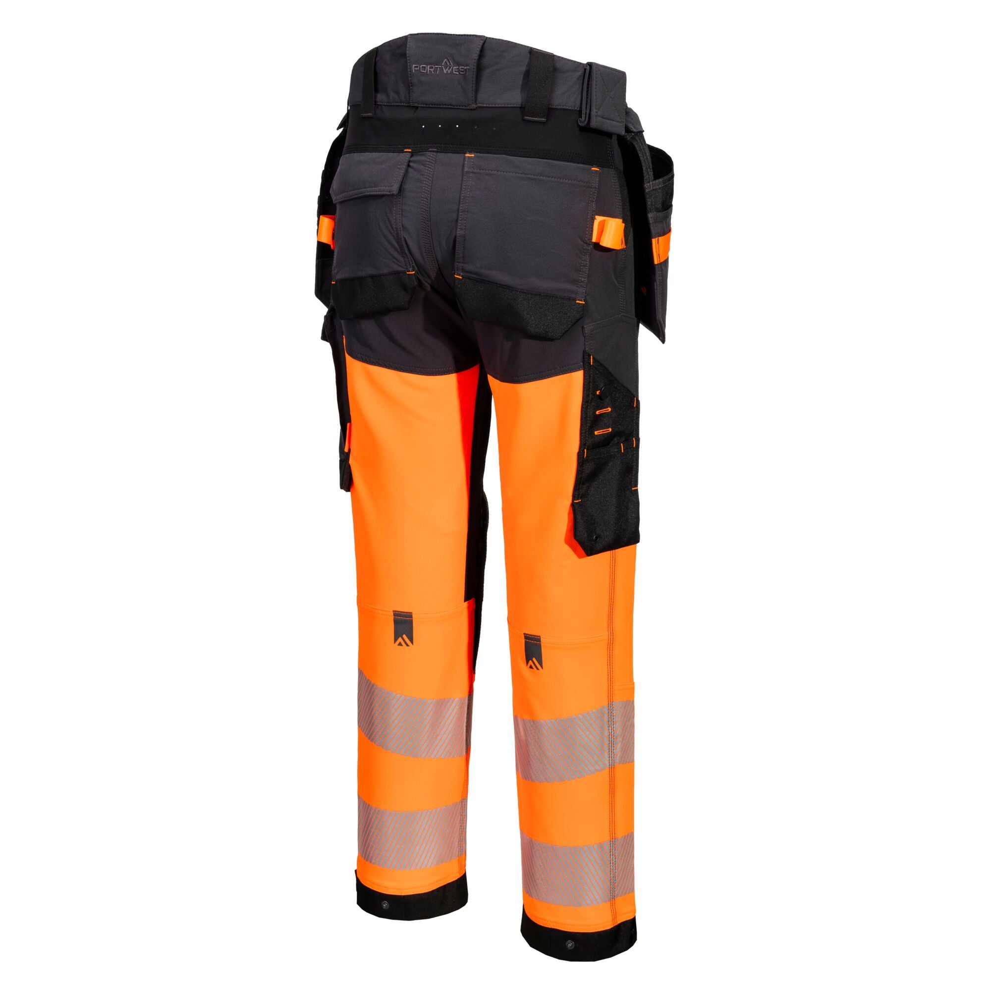 EV4 Hi-Vis stretch broek met afneembare holsterzak klasse 1 - Oranje/Metaalgrijs Lang - opname 3