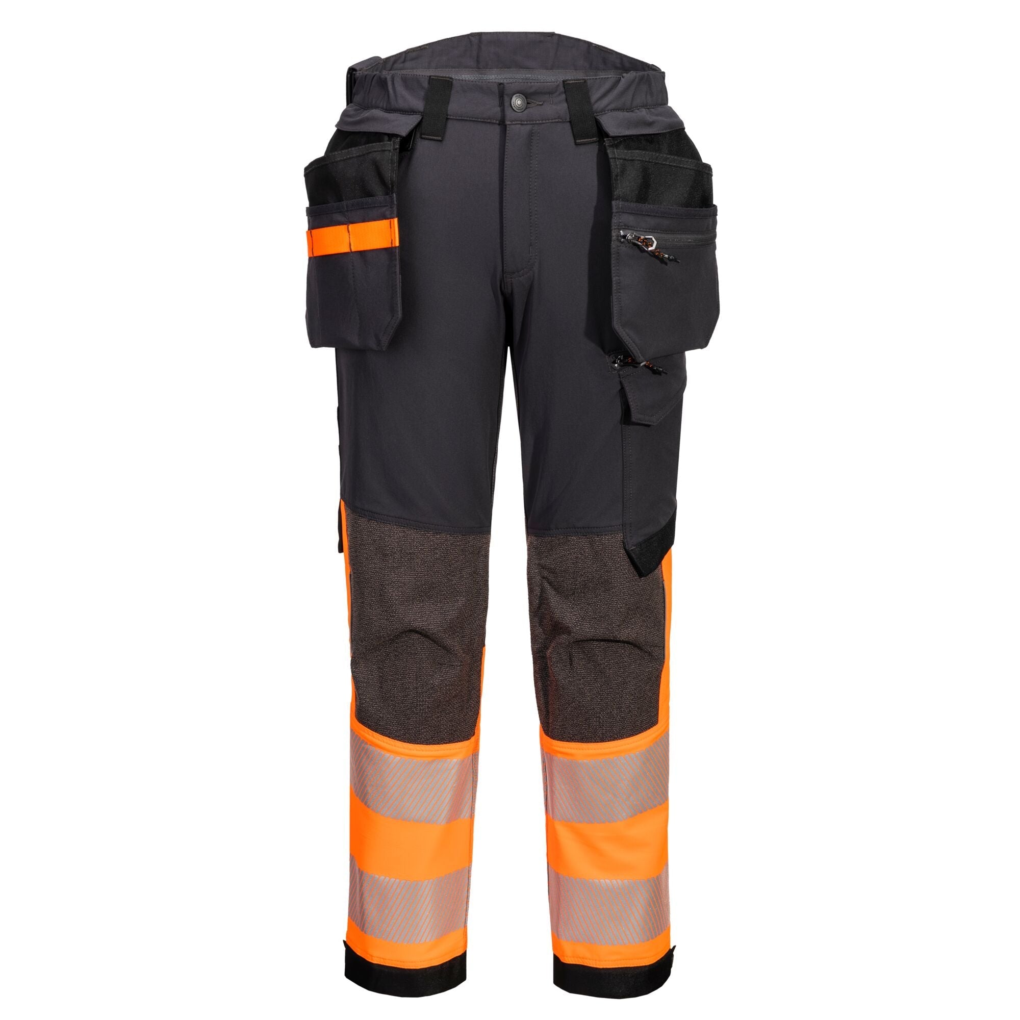 EV4 Hi-Vis stretch broek met afneembare holsterzak klasse 1 - Oranje/Metaalgrijs Lang