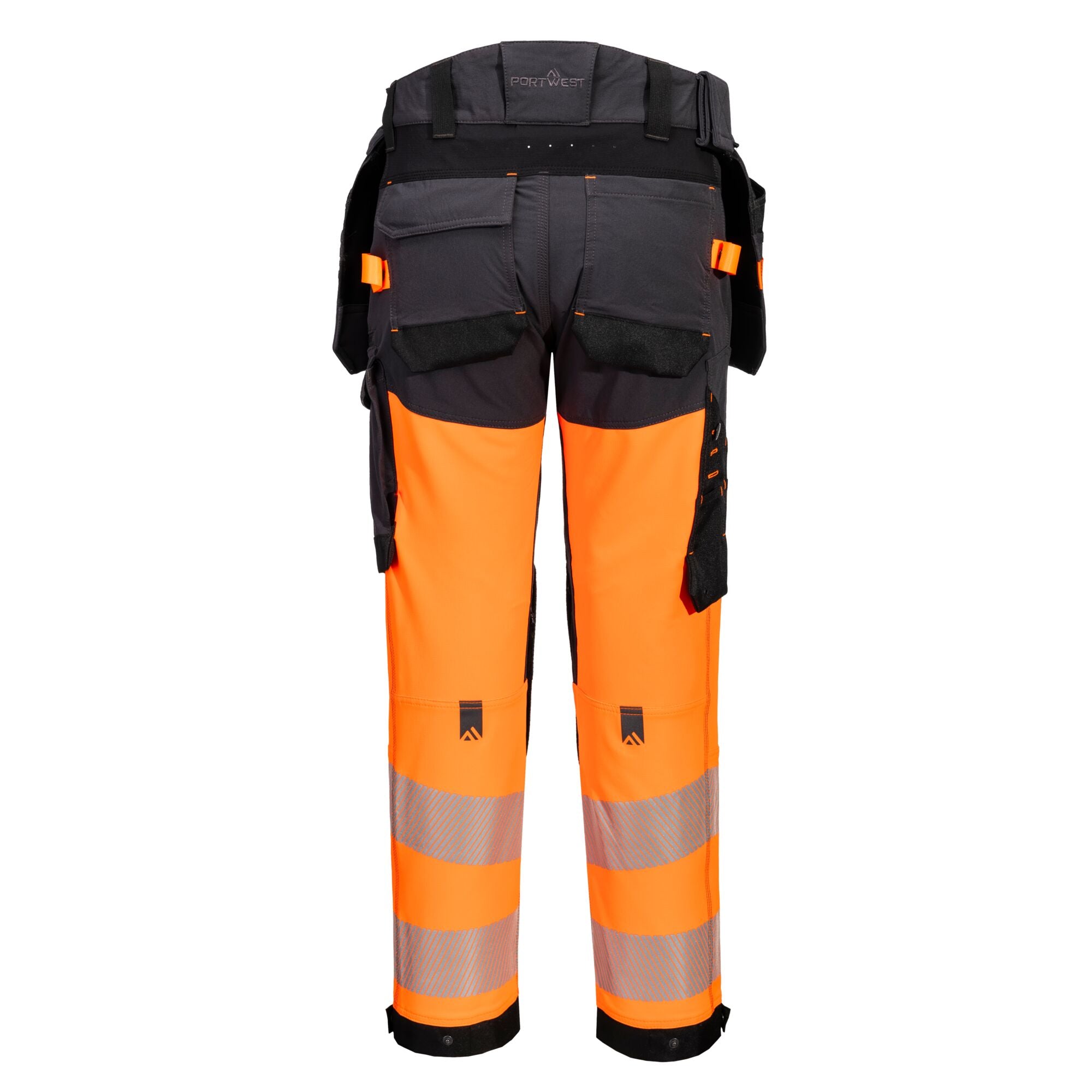 EV4 Hi-Vis stretch broek met afneembare holsterzak klasse 1 - Oranje/Metaalgrijs Lang - achterkant