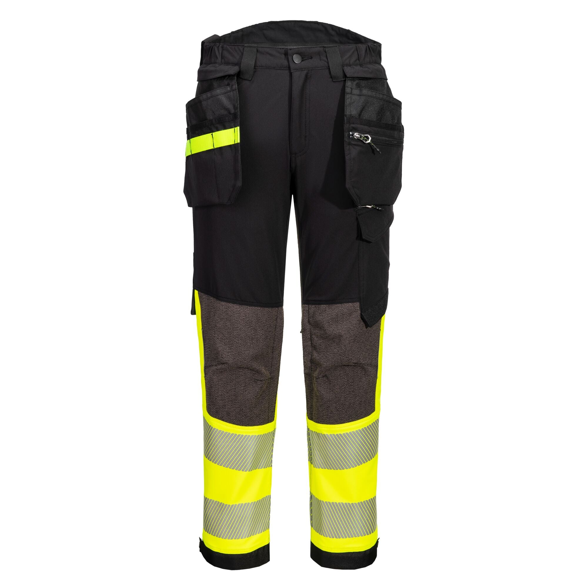 EV4 Hi-Vis stretch broek met afneembare holsterzak klasse 1 - Geel/Zwart Kort