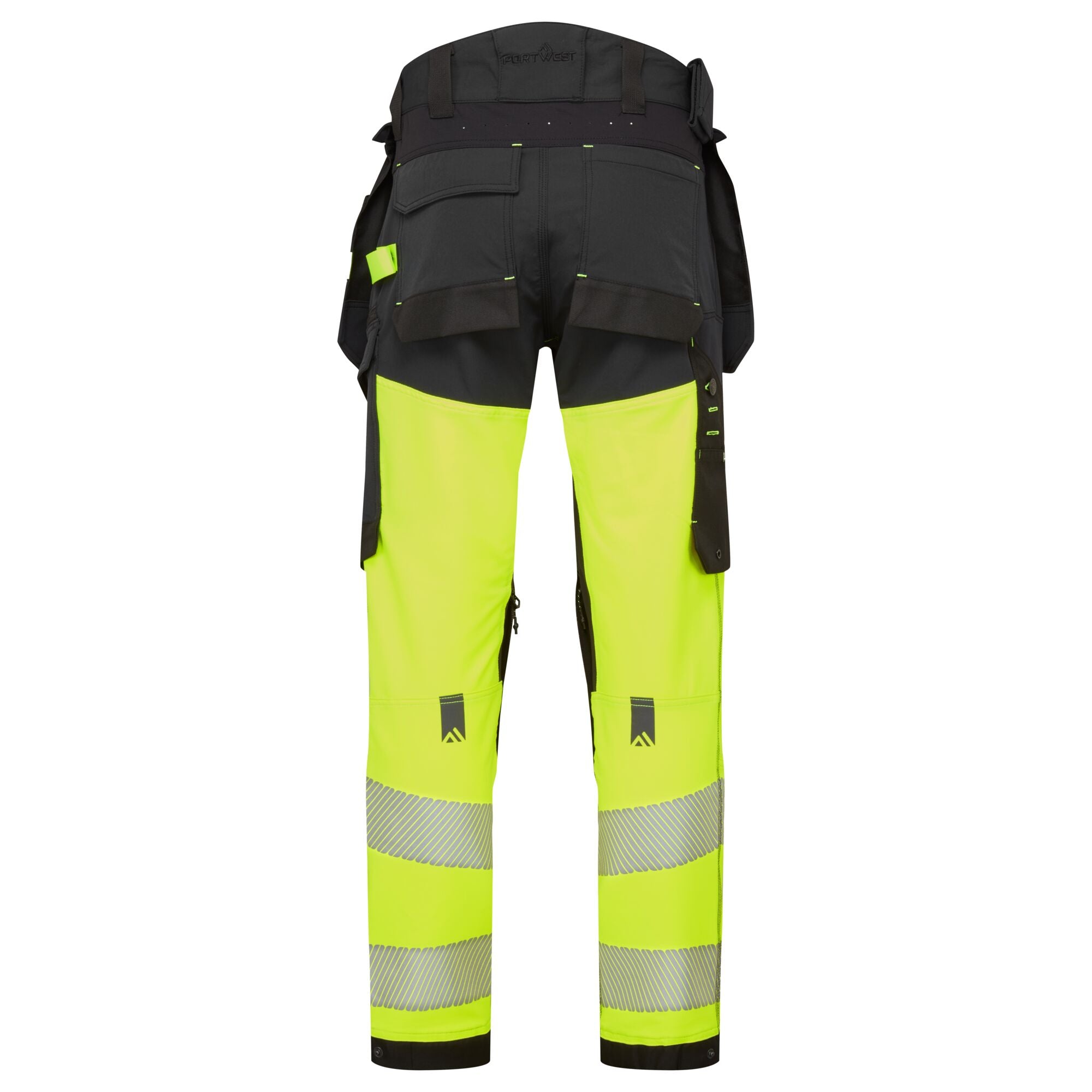 EV4 Hi-Vis stretch broek met afneembare holsterzak klasse 1 - Geel/Zwart Lang - achterkant