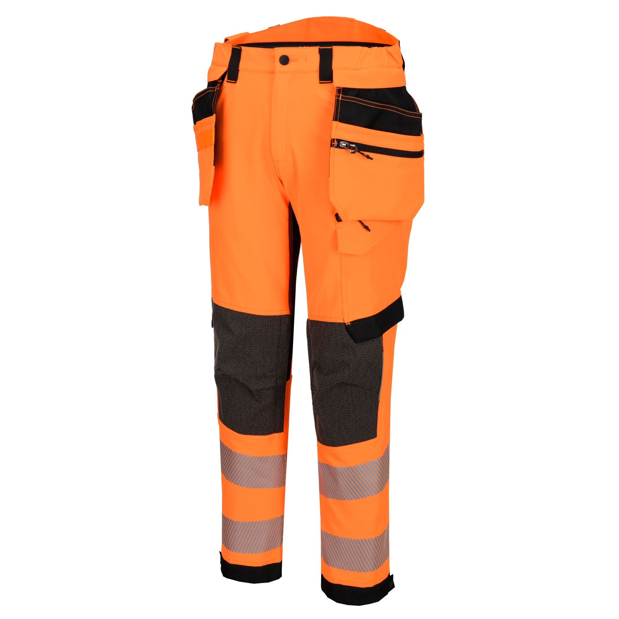 EV4 Hi-Vis stretch broek met afneembare holsterzak klasse 2 - Oranje/Zwart Kort - opname 2