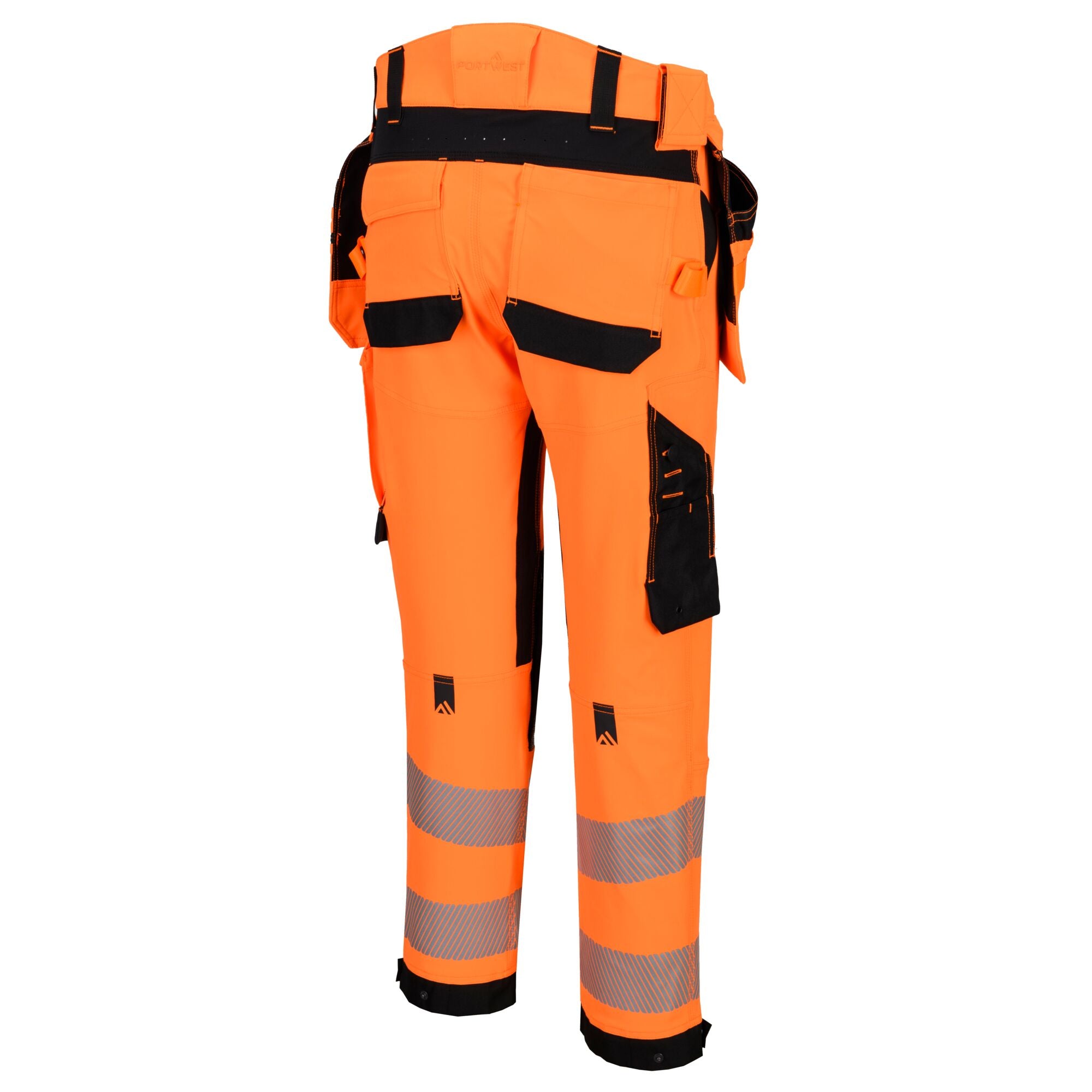 EV4 Hi-Vis stretch broek met afneembare holsterzak klasse 2 - Oranje/Zwart Kort - opname 3