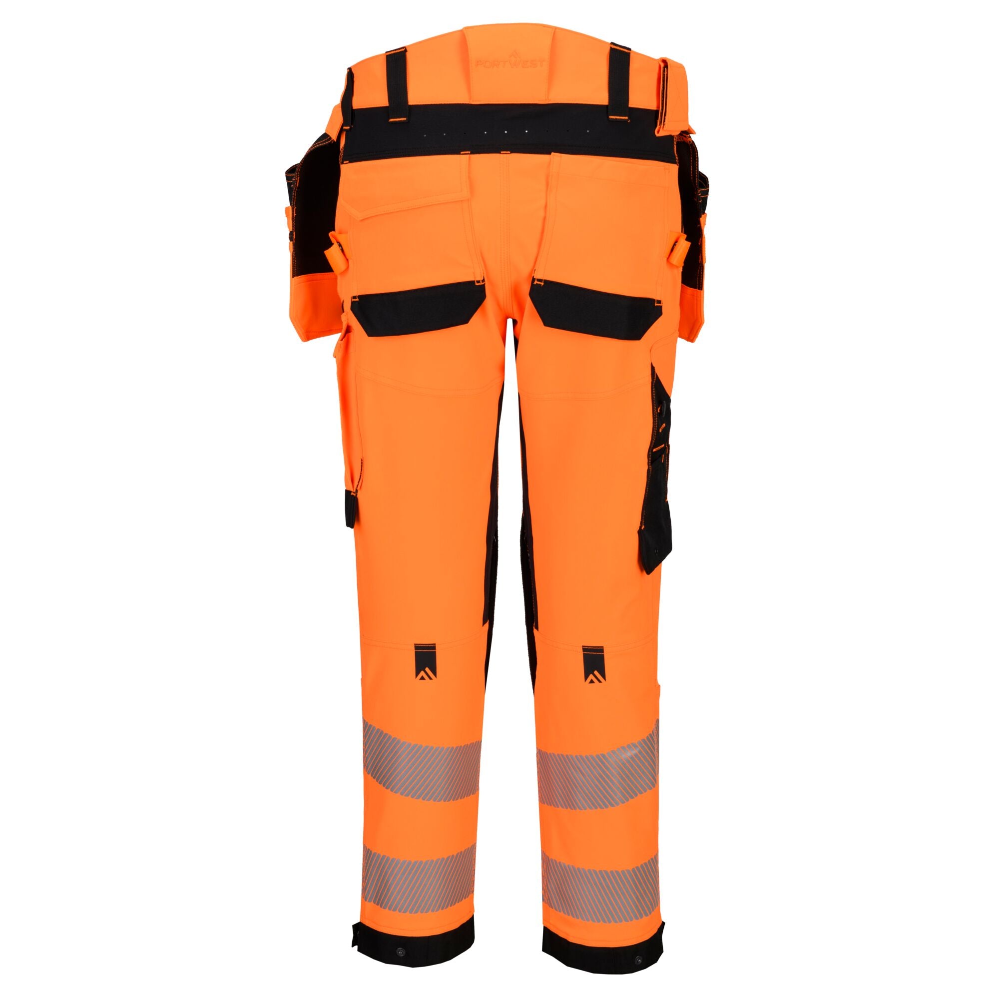 EV4 Hi-Vis stretch broek met afneembare holsterzak klasse 2 - Oranje/Zwart Kort - achterkant