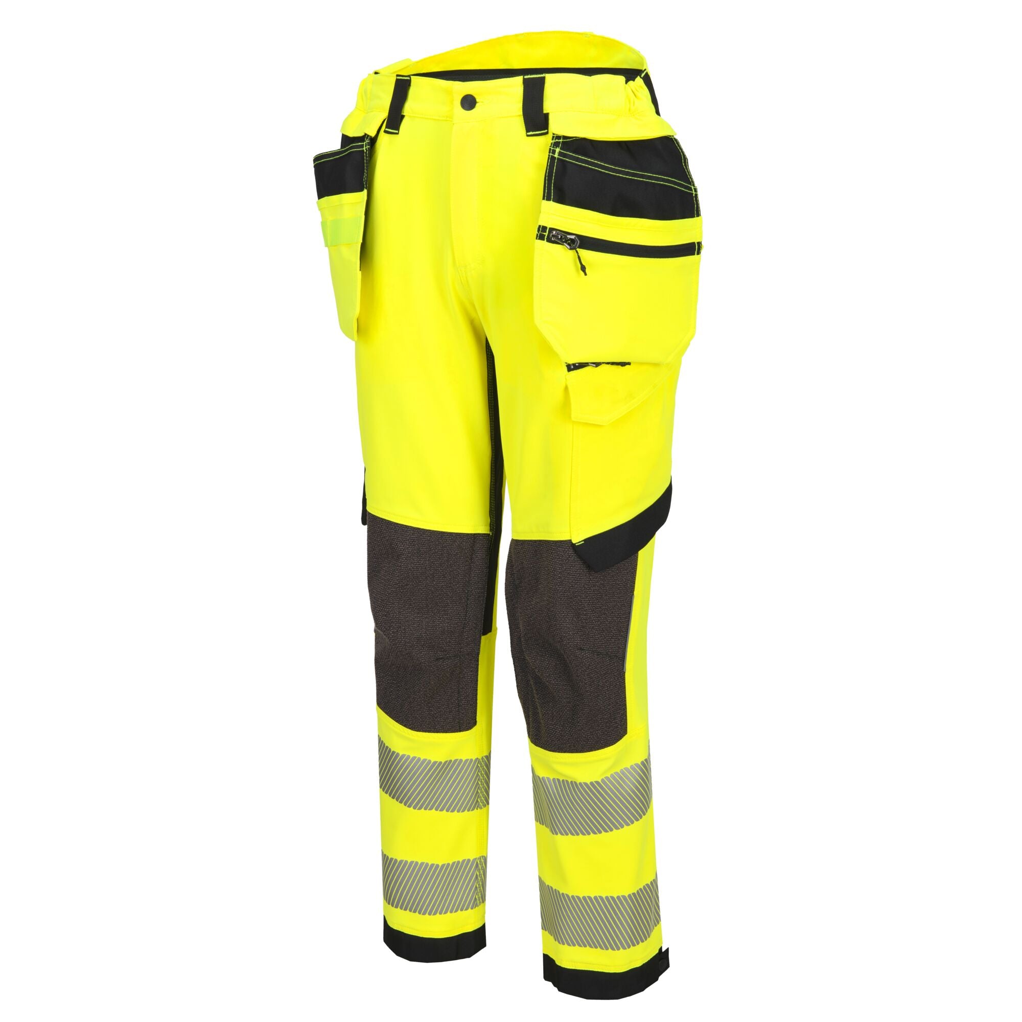 EV4 Hi-Vis stretch broek met afneembare holsterzak klasse 2 - Geel/Zwart Kort - opname 2