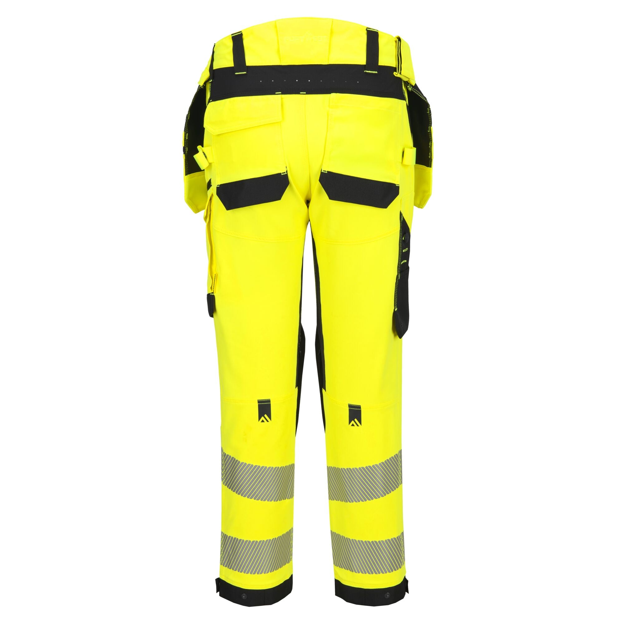 EV4 Hi-Vis stretch broek met afneembare holsterzak klasse 2 - Geel/Zwart Kort - achterkant