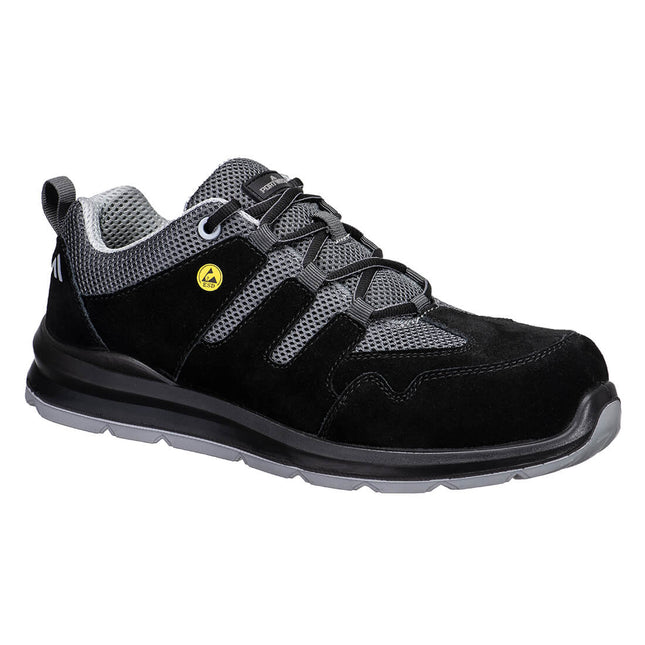 Composite Cow Suede Leather Trainer S1 ESD SR FO - Black/Grey