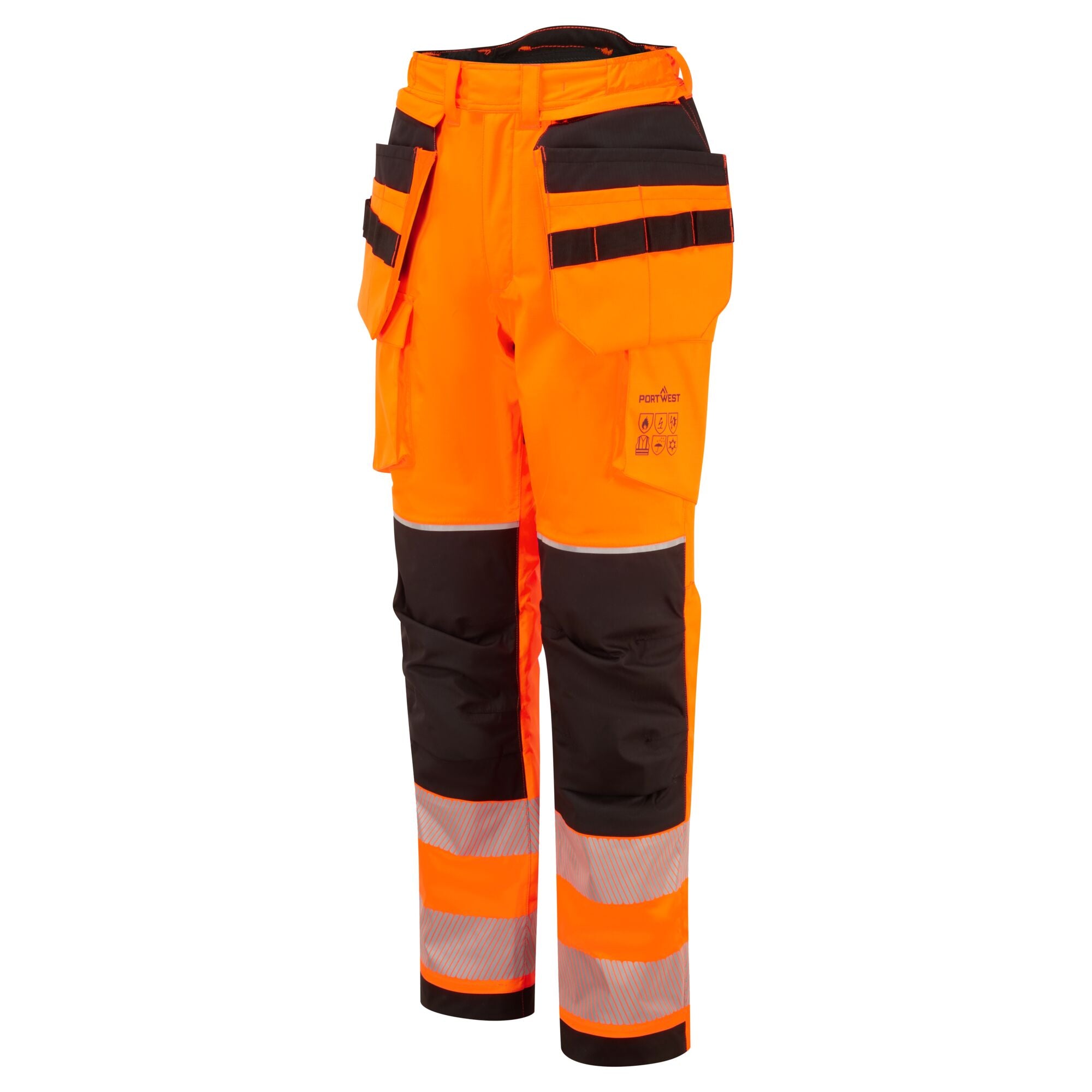 PW3 Vlamvertragende Modaflame Hi-Vis winterbroek met holsterzakken - Oranje/Zwart - opname 2