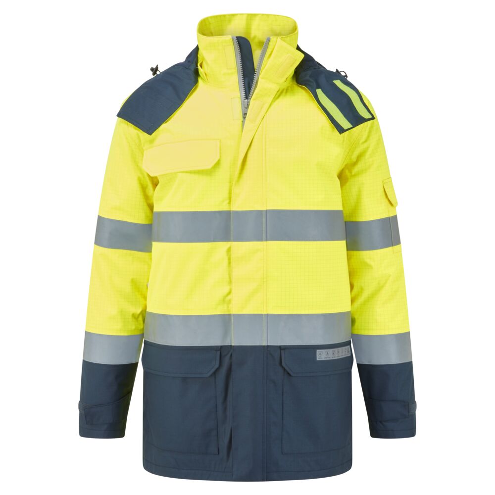 Bizflame Rain+ Hi-Vis Multi-Norm Contrast FR Winter Jacket - Yellow/Navy