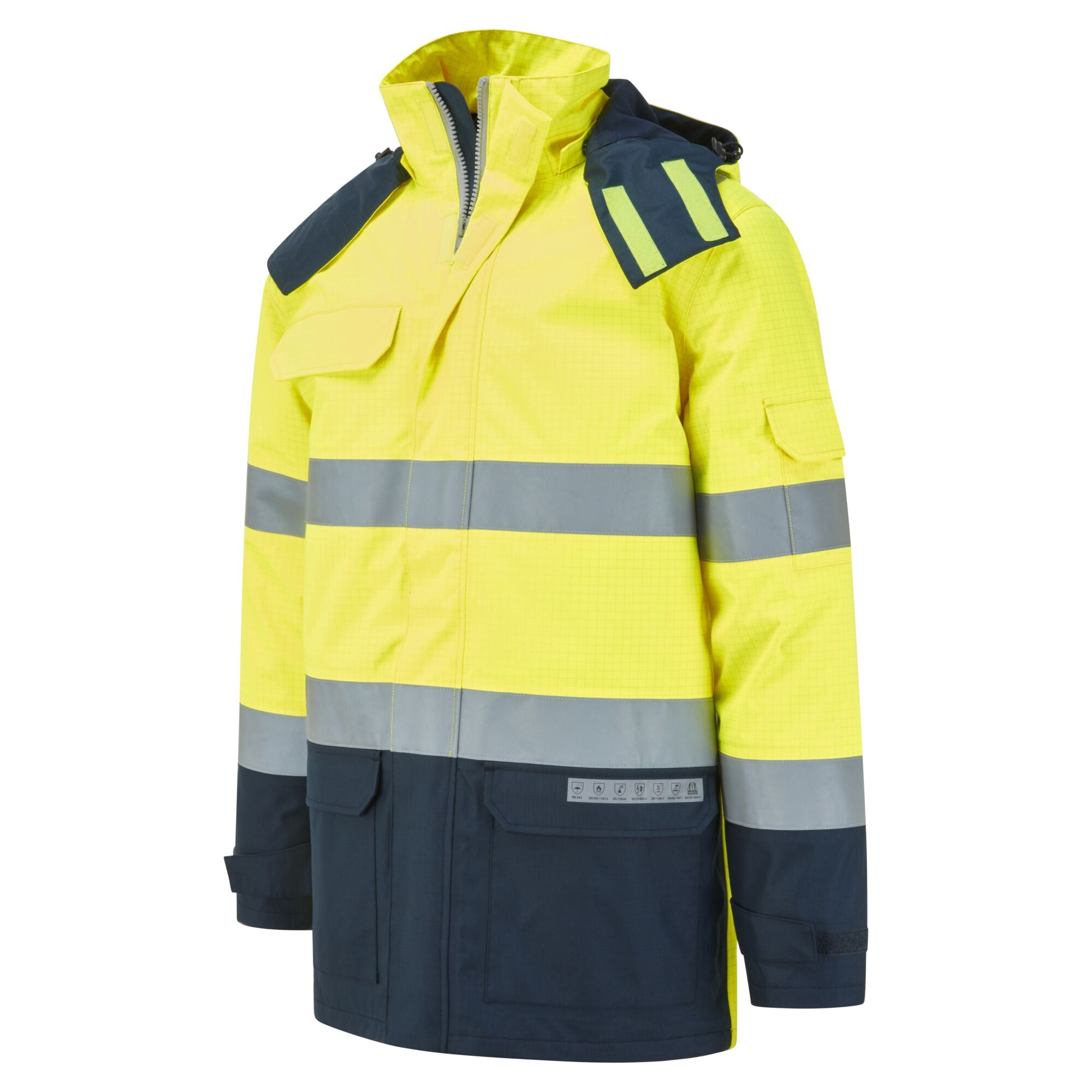 Bizflame Rain+ Hi-Vis Multi-Norm Contrast FR Winterjack - Geel/Marine - opname 2