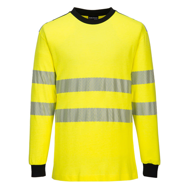 PW3 Modaflame gebreid Hi-Vis FR T-shirt met lange mouwen FR701 - Geel/Zwart