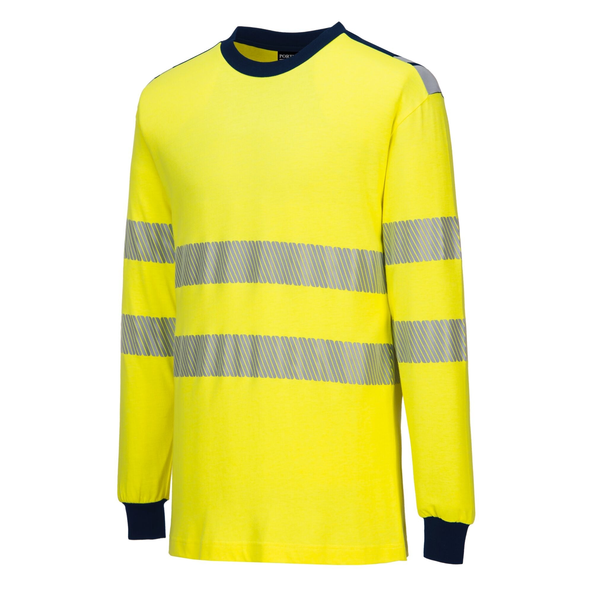 PW3 Modaflame gebreid Hi-Vis FR T-shirt met lange mouwen FR701 - Geel/Marine - opname 2