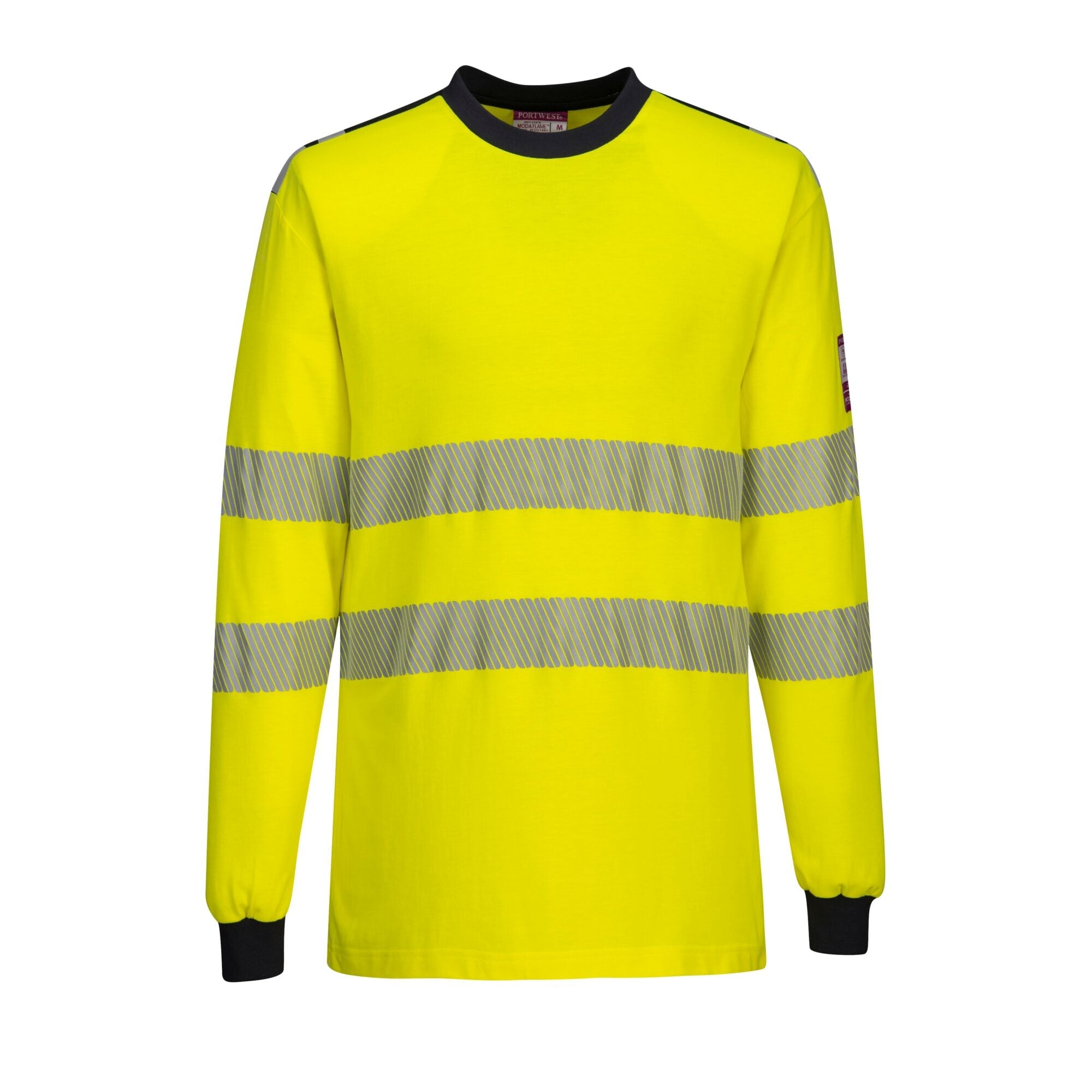 PW3 Modaflame gebreid Hi-Vis FR T-shirt met lange mouwen FR701 - Geel/Marine