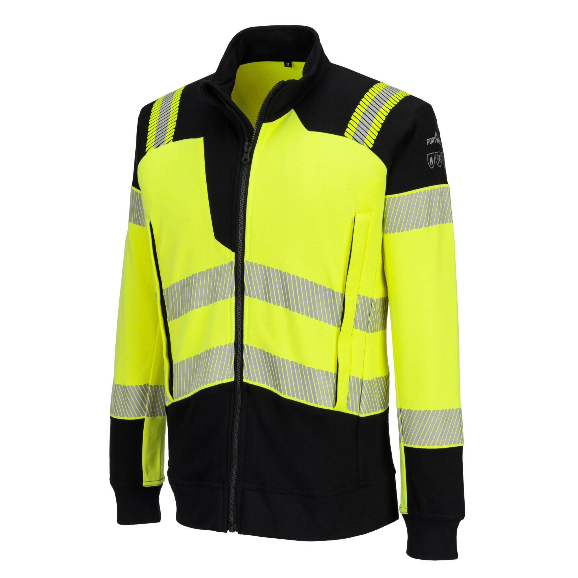 PW3 Modaflame gebreid Hi-Vis FR sweatshirt met rits FR717 - Geel/Zwart - opname 2