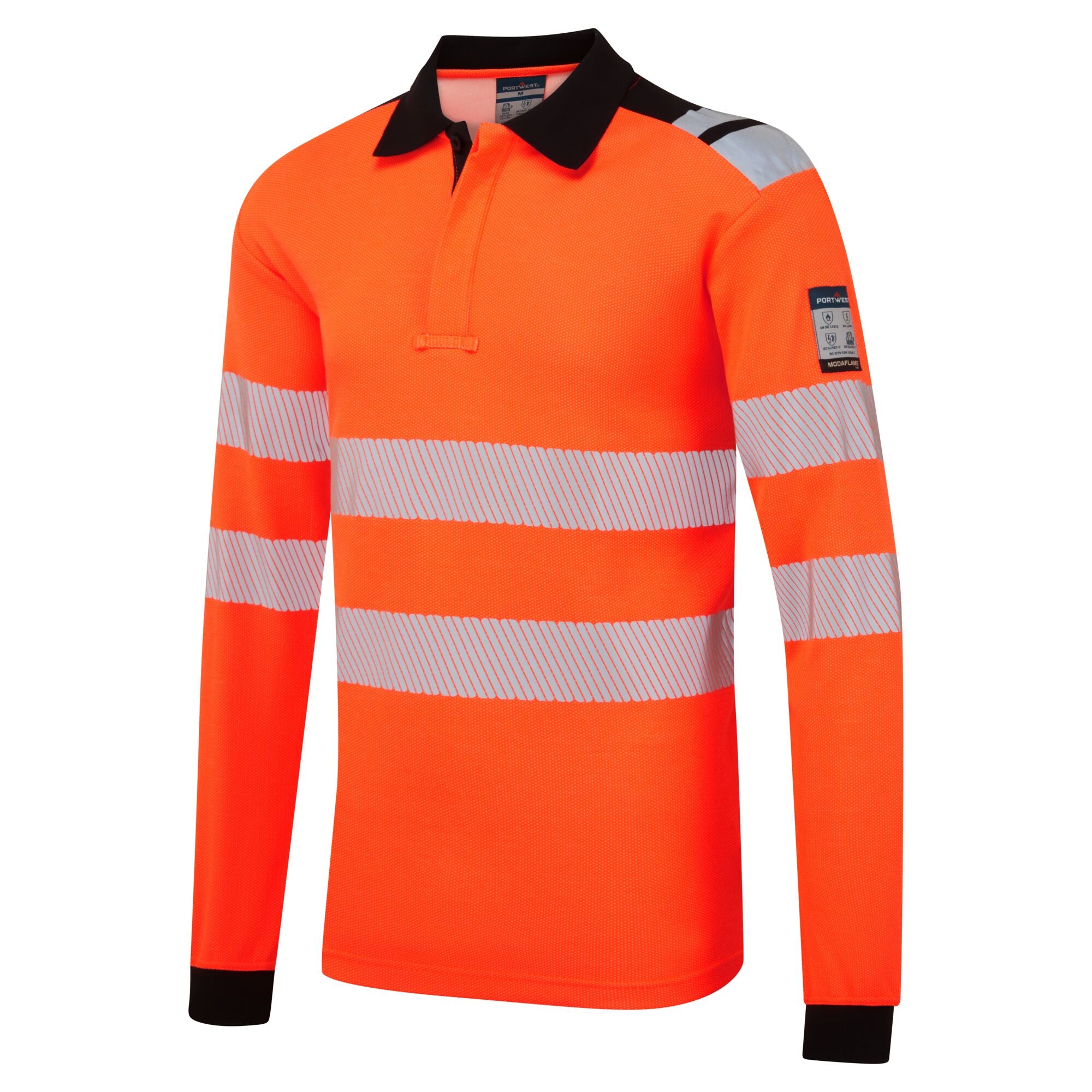PW3 Modaflame Knit HVO Vlamvertragend Poloshirt met lange mouw - Oranje/Zwart - opname 2