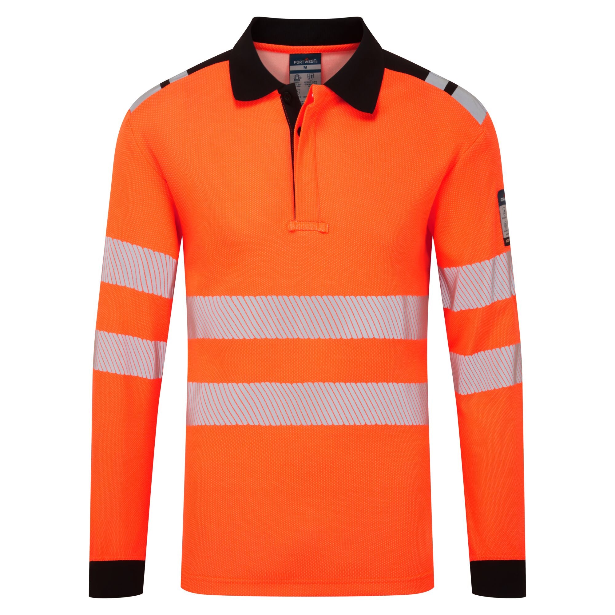 PW3 Modaflame Knit HVO Vlamvertragend Poloshirt met lange mouw - Oranje/Zwart