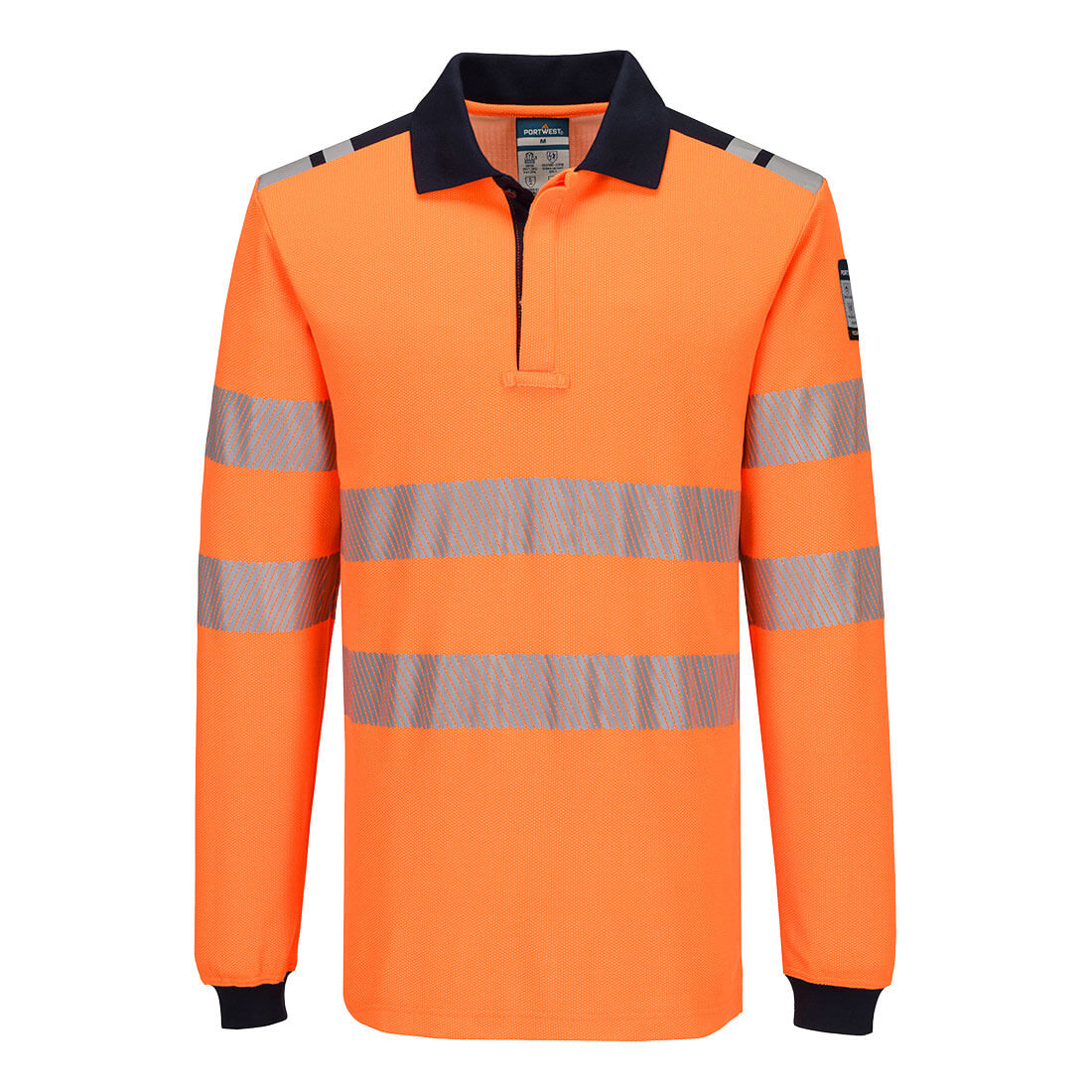 PW3 Modaflame Knit HVO FR Long Sleeve Polo Shirt - Orange/Navy