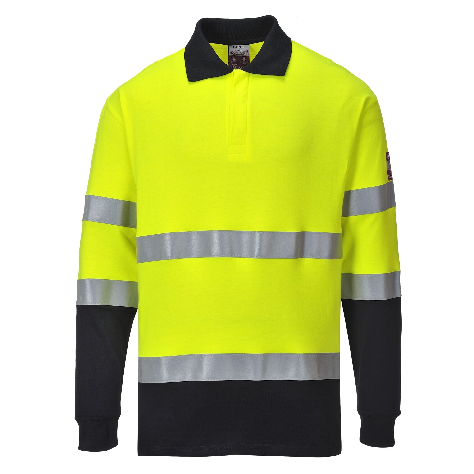 Vlamvertragende Modaflame Antistatische lange mouw Poloshirt FR74 - Geel/Marine - opname 2